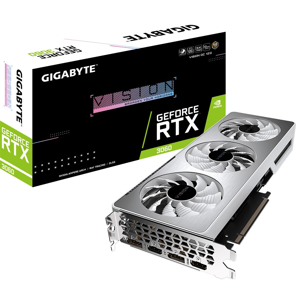 Видеокарта Gigabyte N3060VISIONOC-12GD LHR PCIE16 12288Mb 192 GDDR6 1837/15000 HDMIx2 DPx2 HDCP
