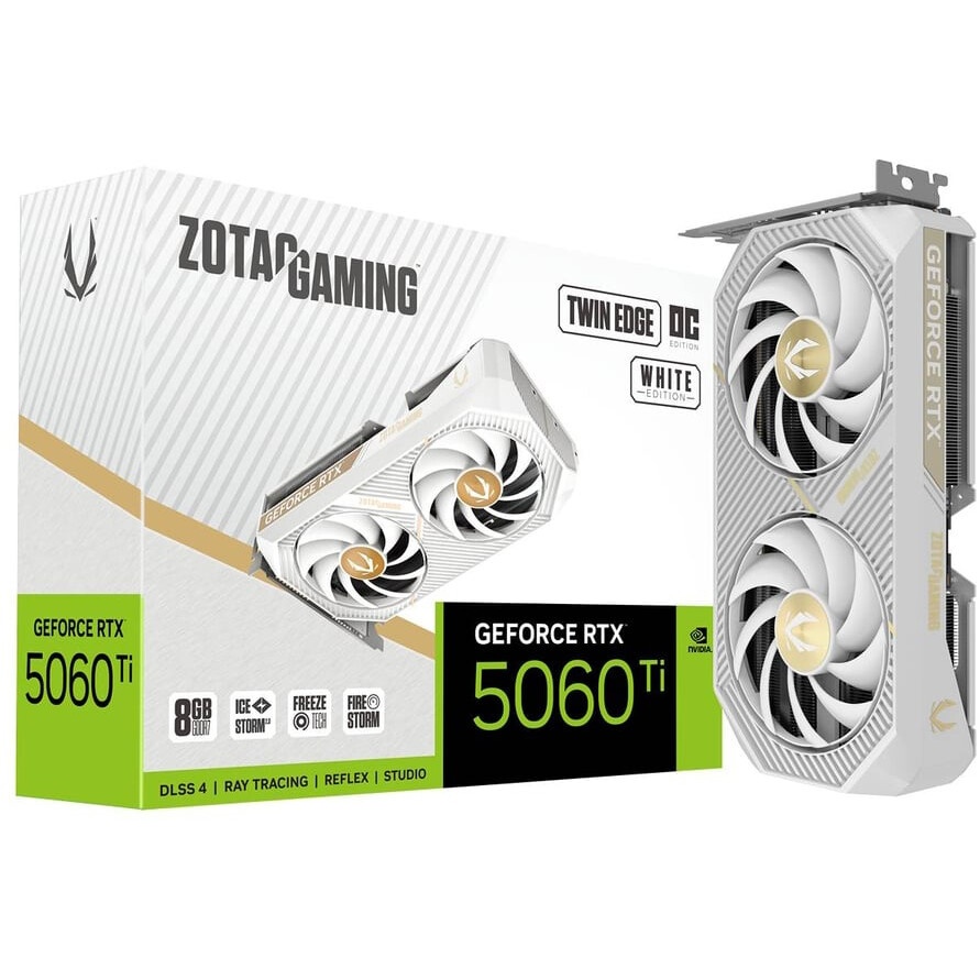 Видеокарта Zotac RTX5060Ti TWIN EDGE OC WHITE ED 8GB GDDR7 128bit 3xDP HDMI 2FAN RTL