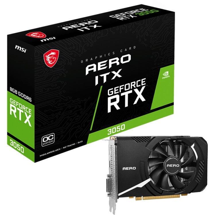 Видеокарта MSI PCI-E 4.0 RTX 3050 AERO ITX 8G OCV2 NVIDIA GeForce RTX 3050 8192Mb 128 GDDR6 1807/140