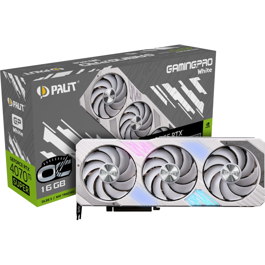 Видеокарта Palit RTX4070Ti SUPER GAMINGPRO WHITE OC 16GB GDDR6X 256bit 3-DP HDMI 3FAN