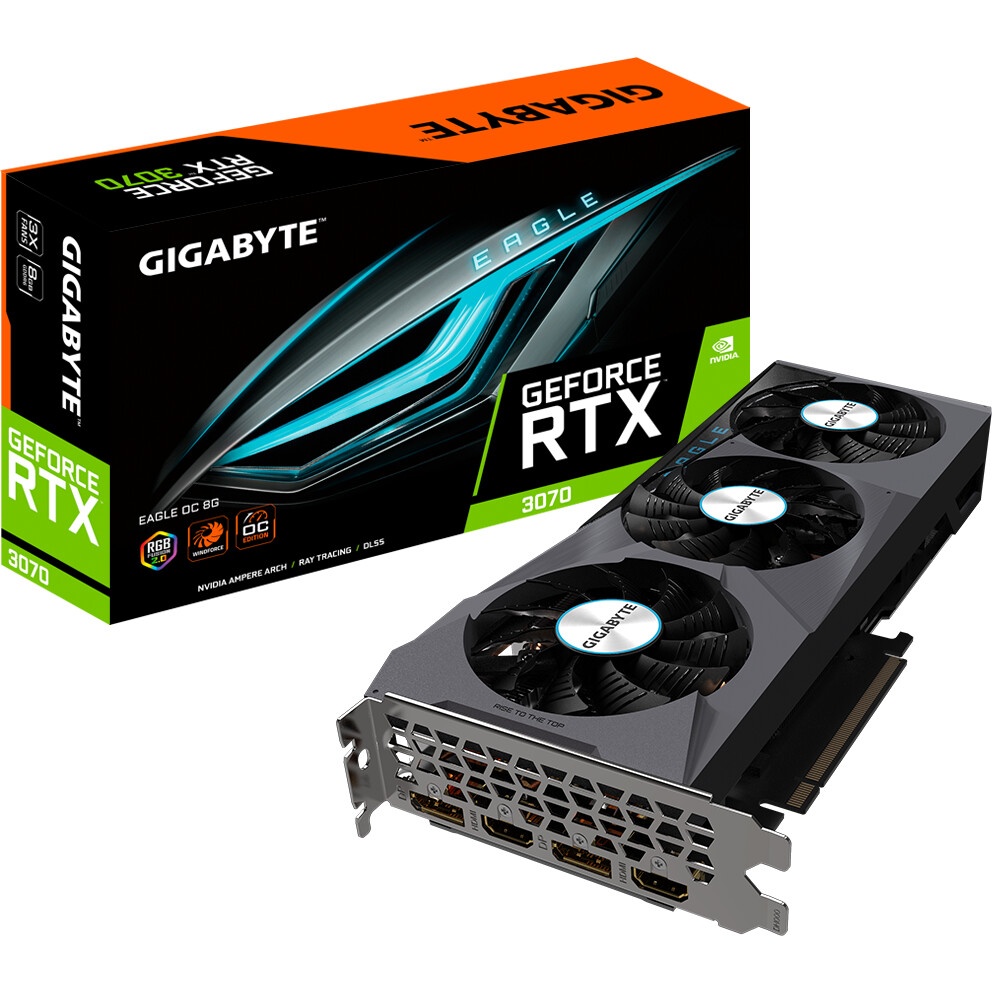 Видеокарта Gigabyte RTX3070 EAGLE OC 8G 2.0 LHR 256 GDDR6 1770/14000 HDMIx2 DPx2 HDCP RTL