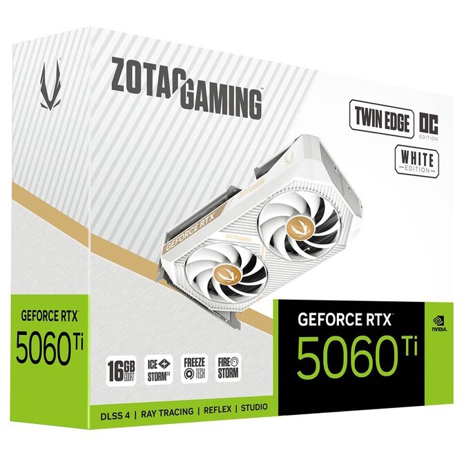 Видеокарта Zotac PCI-E 5.0 RTX 5060TI 16GB TWIN EDGE OC WHITE ED NVIDIA GeForce RTX 5060TI 16Gb 128b
