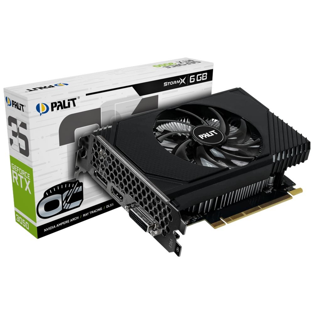 Видеокарта Palit RTX3050 STORMX OC 6GB GDDR6 96bit DVI DP HDMI 1FAN ITX RTL