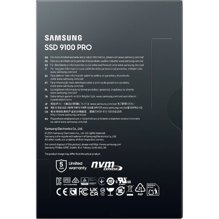Накопитель SSD Samsung M.2 2280 8TB 9100 PRO черный Client SSD PCIe Gen5x4 with NVMe, 14800/13400, M