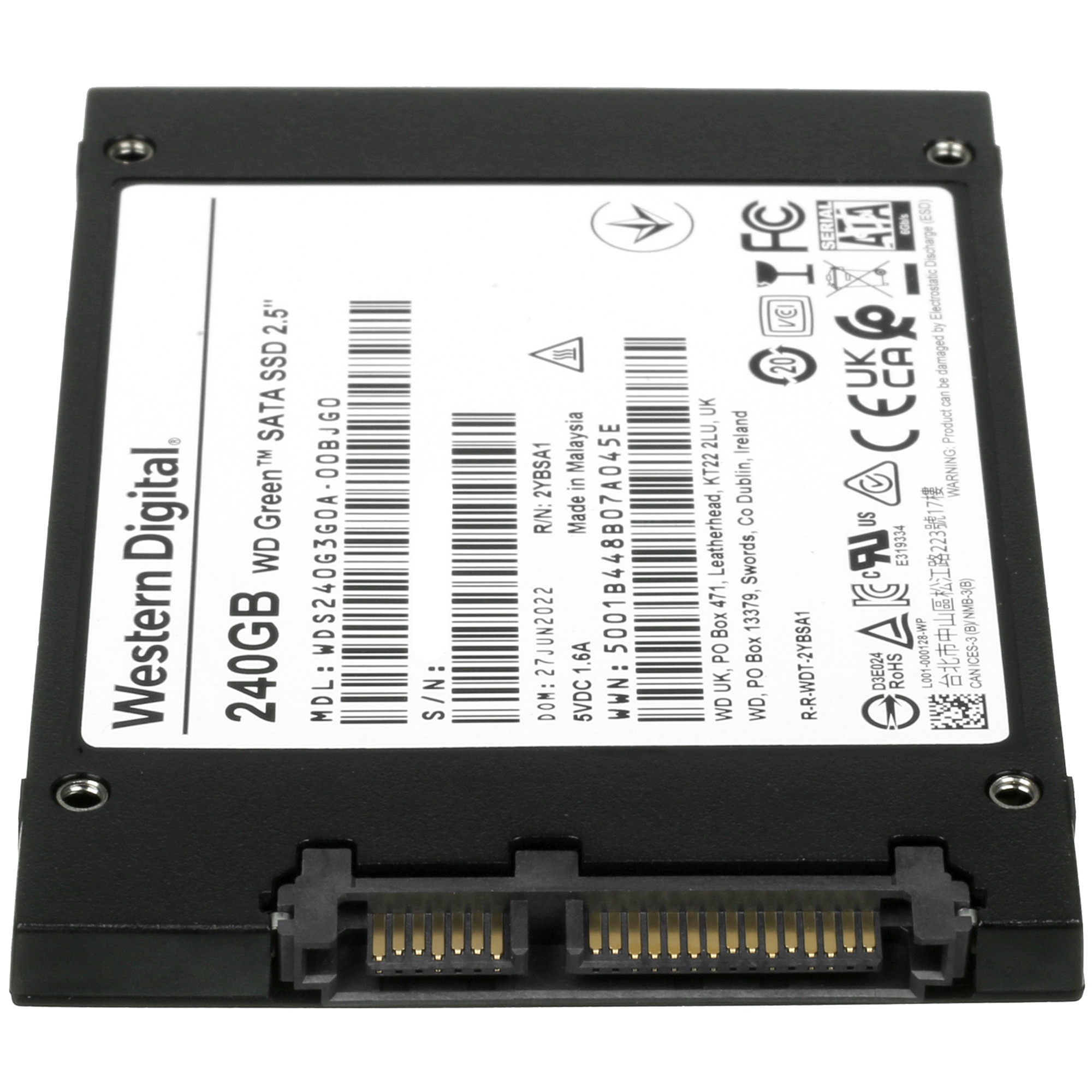 Накопитель SSD WD Green WDS240G3G0A, 240Gb, SATA III, 2.5", R/W 545/465