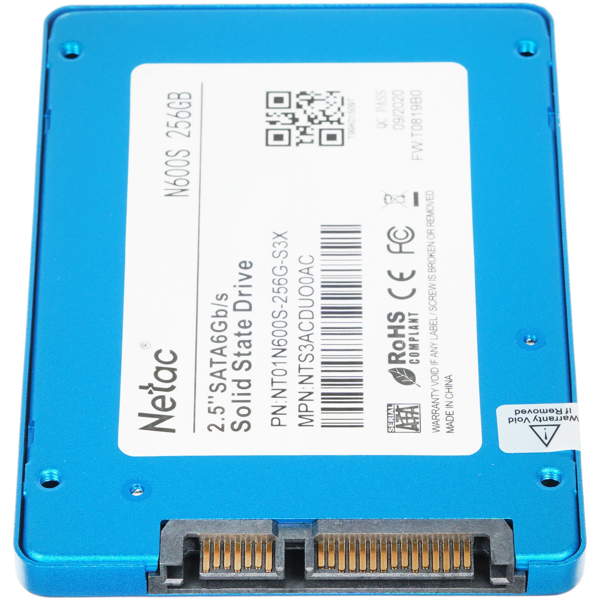 Накопитель SSD Netac N600S, 256GB, SATA III, 2.5", R/W 540/490