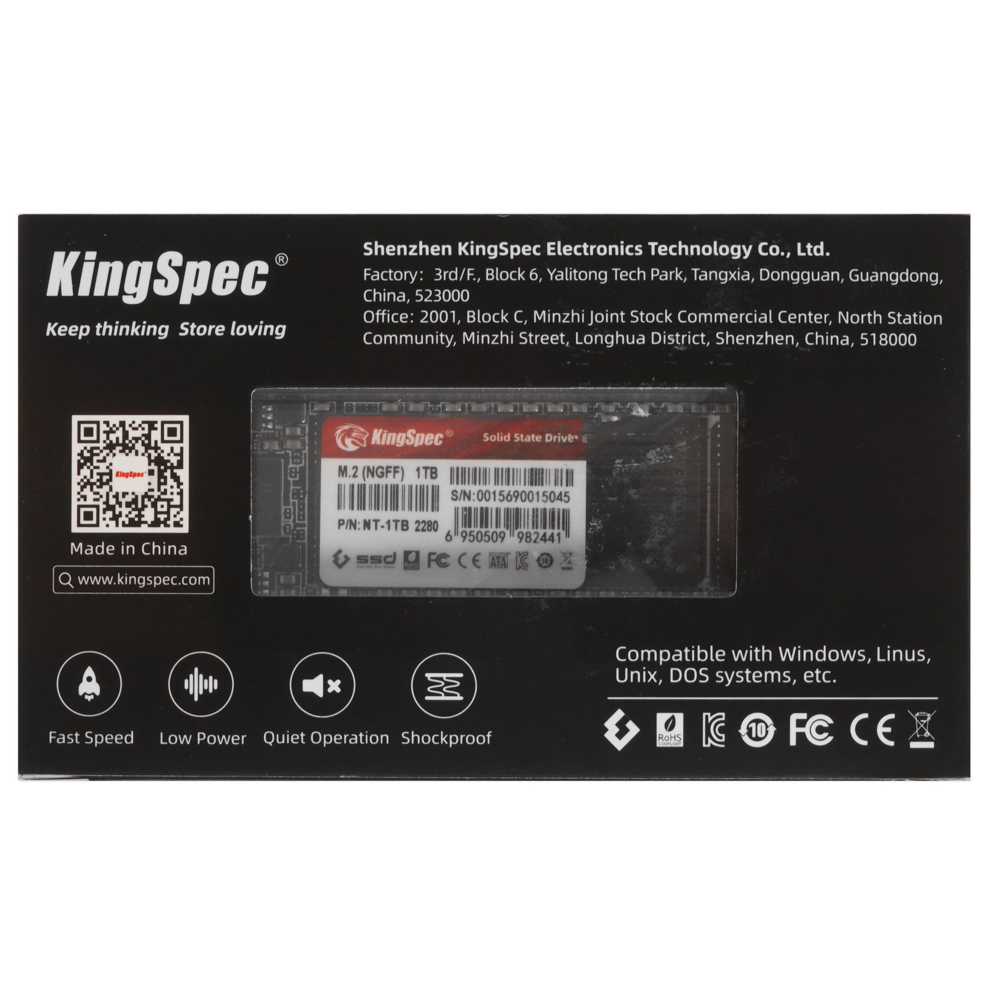 Накопитель SSD KingSpec NT-1TB, 1024GB, SATA III, M.2 2280, R/W 570/540