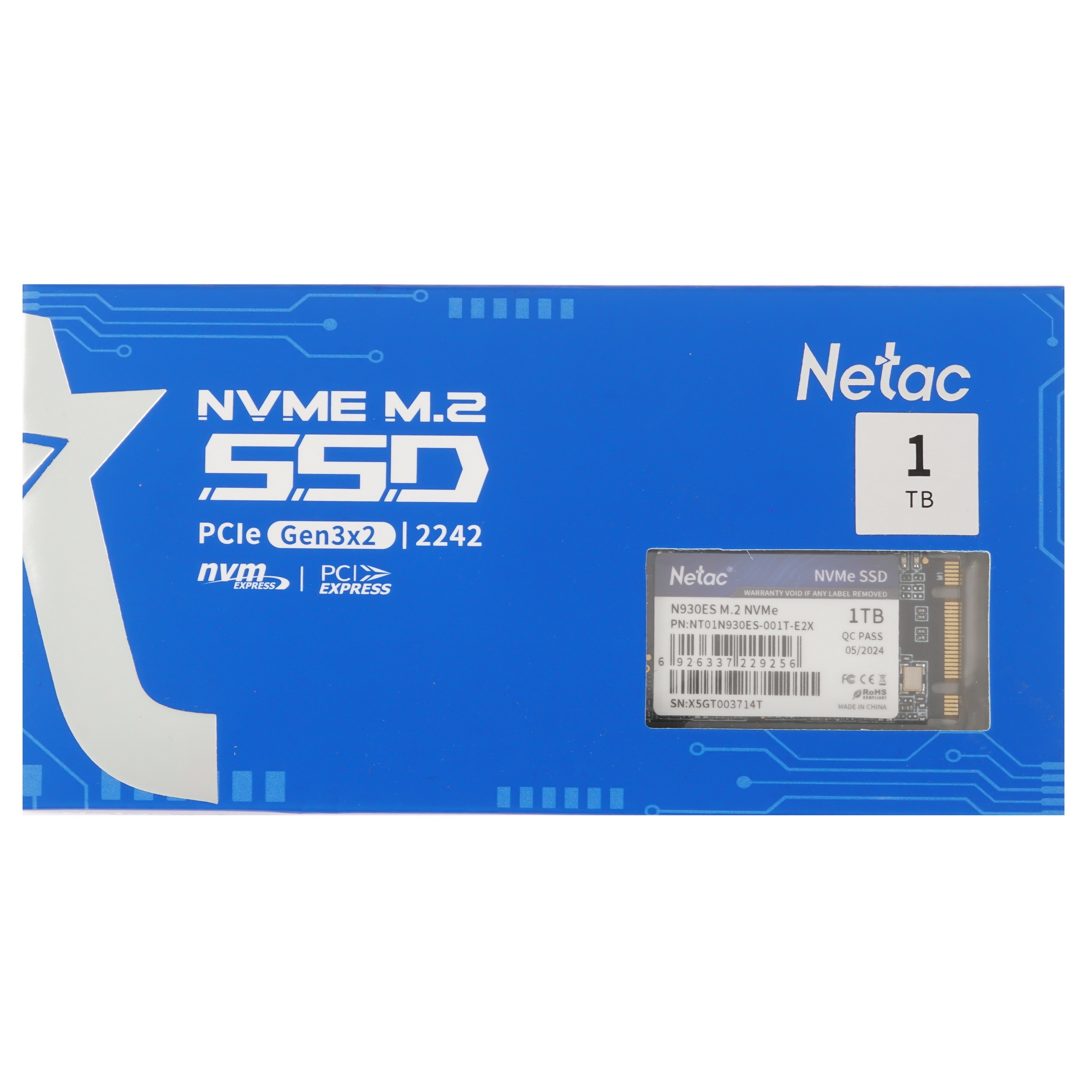 Накопитель SSD Netac N930ES, 1TB, PCIe 3.1 x2, M.2 2242, NVMe, R/W 1650/1500