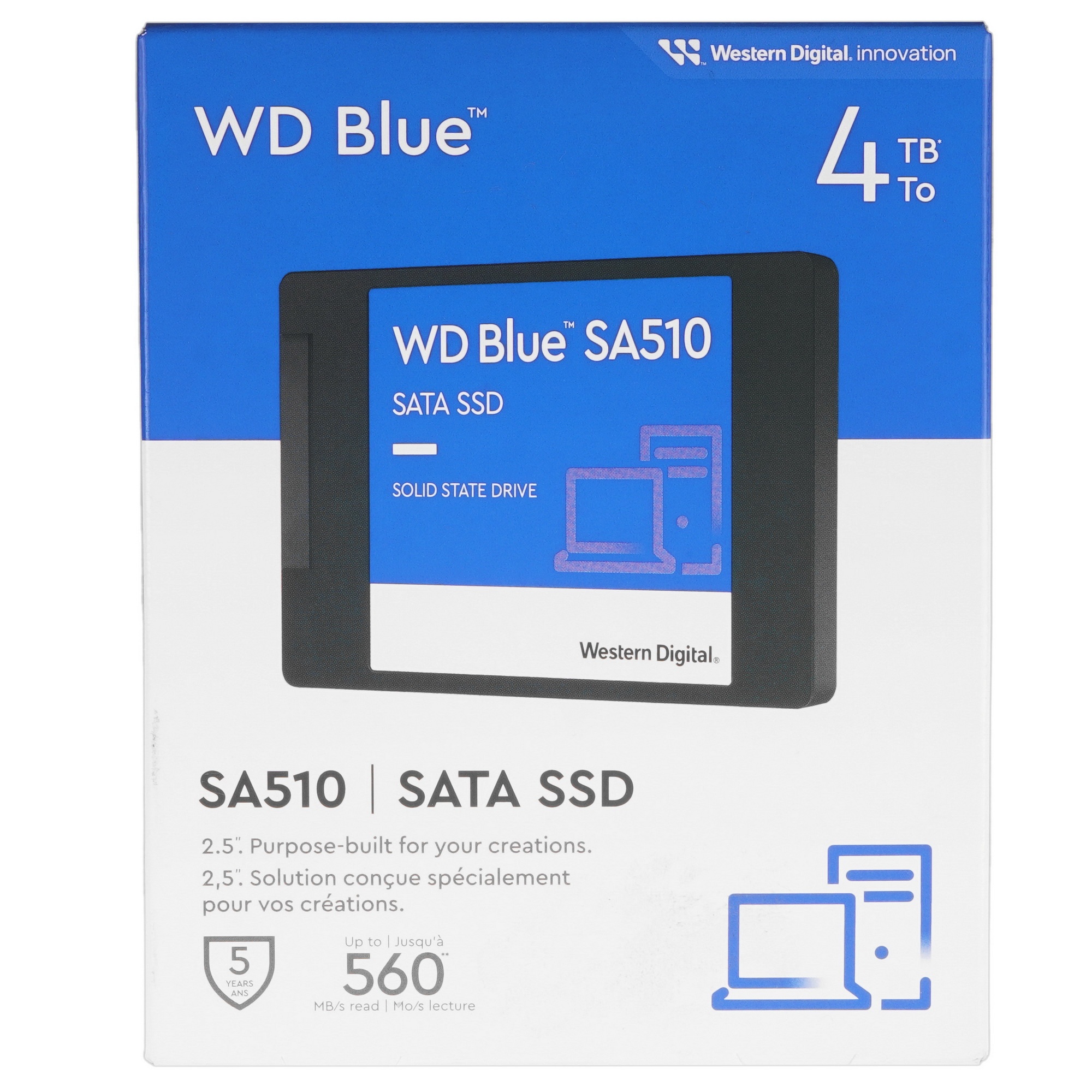 Накопитель SSD WD Blue SA510 WDS400T3B0A, 4000Gb, SATA III, 2.5", R/W 560/520