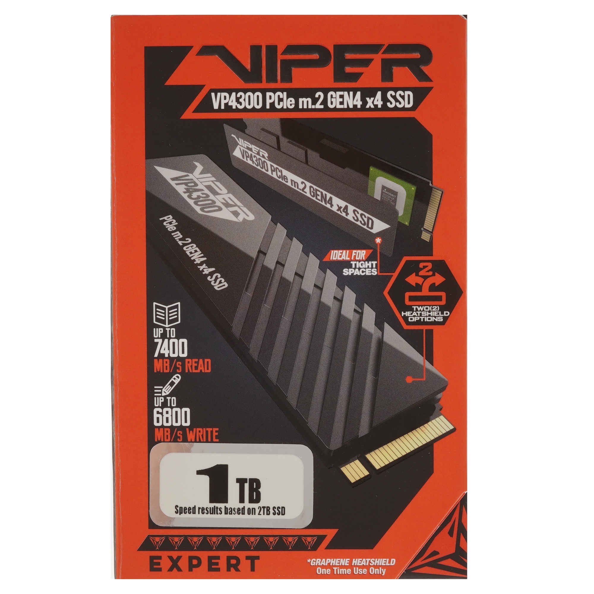 Накопитель SSD Patriot Viper VP4300, 1Tb, PCIe 4.0 x4, M.2 2280, NVMe, R/W 7400/5500, с радиатором