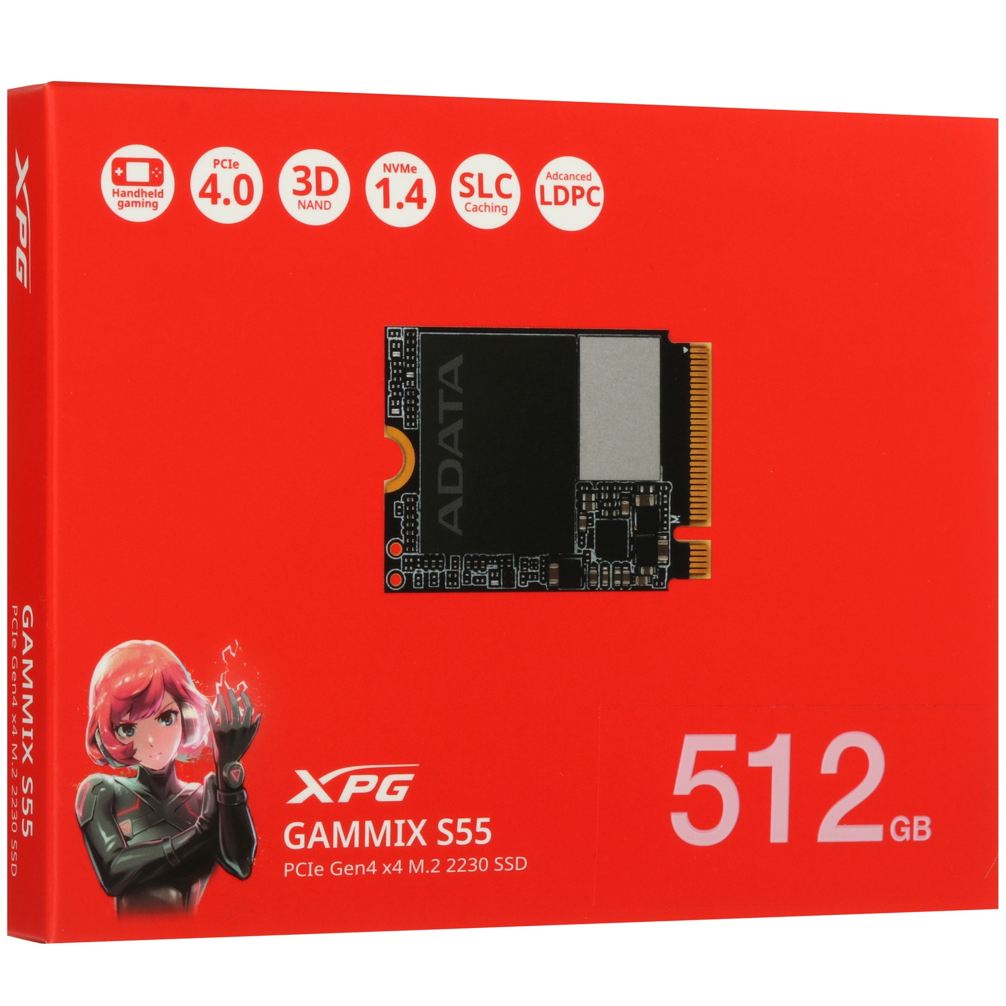 Накопитель NVMe ADATA XPG GAMMIX S55, 512Гб, PCIe 4.0 x4, 2230, R/W 5000/3000 Мбайт/сек
