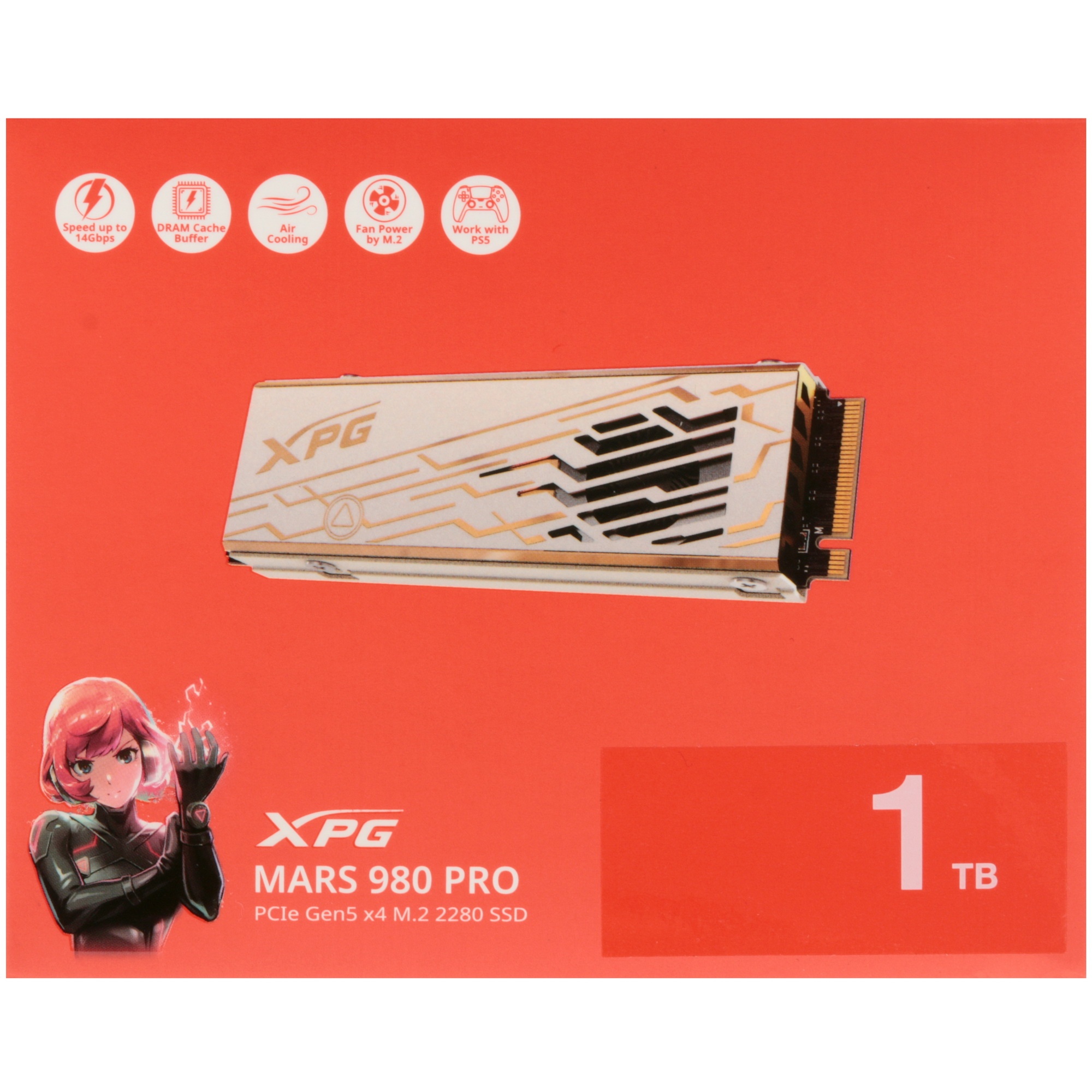 Твердотельный накопитель ADATA SSD XPG MARS 980 PRO, 1000GB, M.2(22x80mm), NVMe, PCIe 5.0 x4, 3D NAN