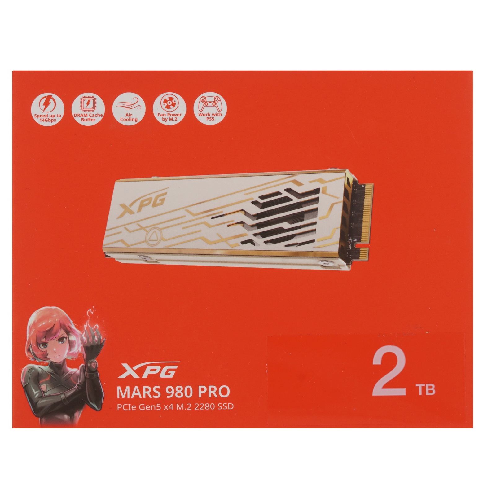 Твердотельный накопитель ADATA SSD XPG MARS 980 PRO, 2000GB, M.2(22x80mm), NVMe, PCIe 5.0 x4, 3D NAN