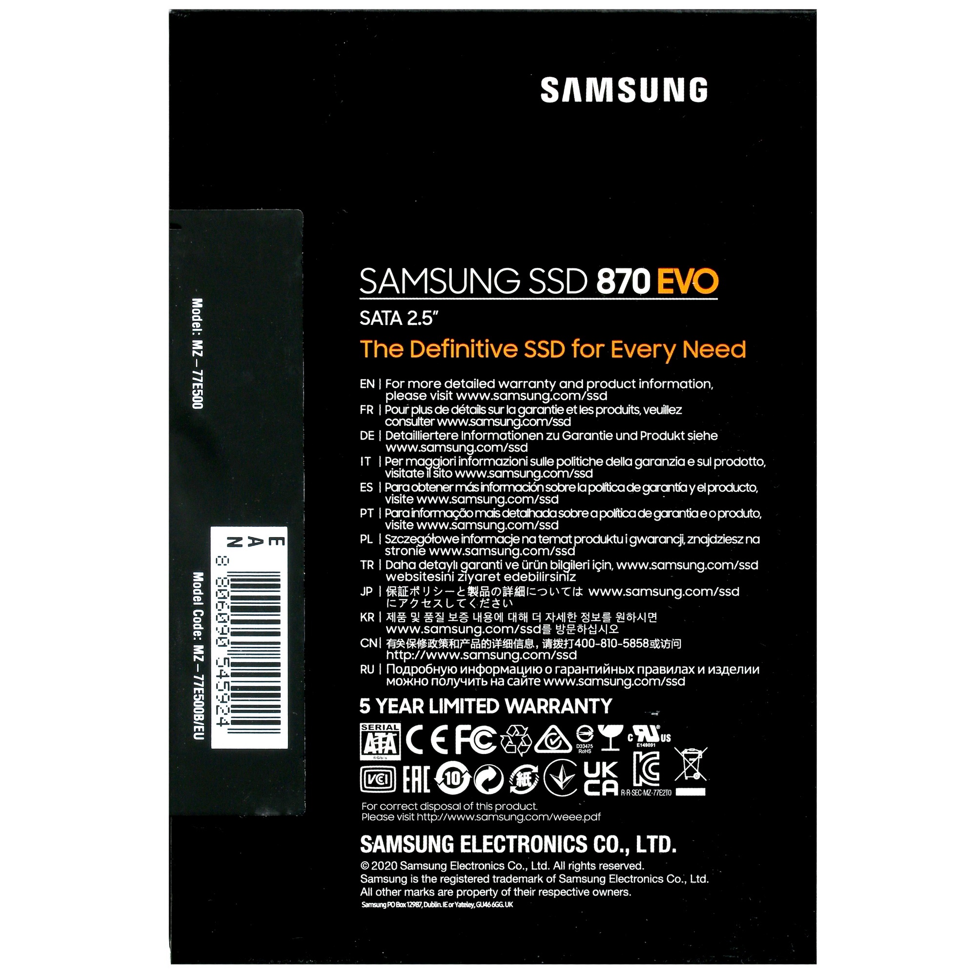 Накопитель SSD Samsung 500Gb 870 EVO MZ-77E500B/EU (SATA3)