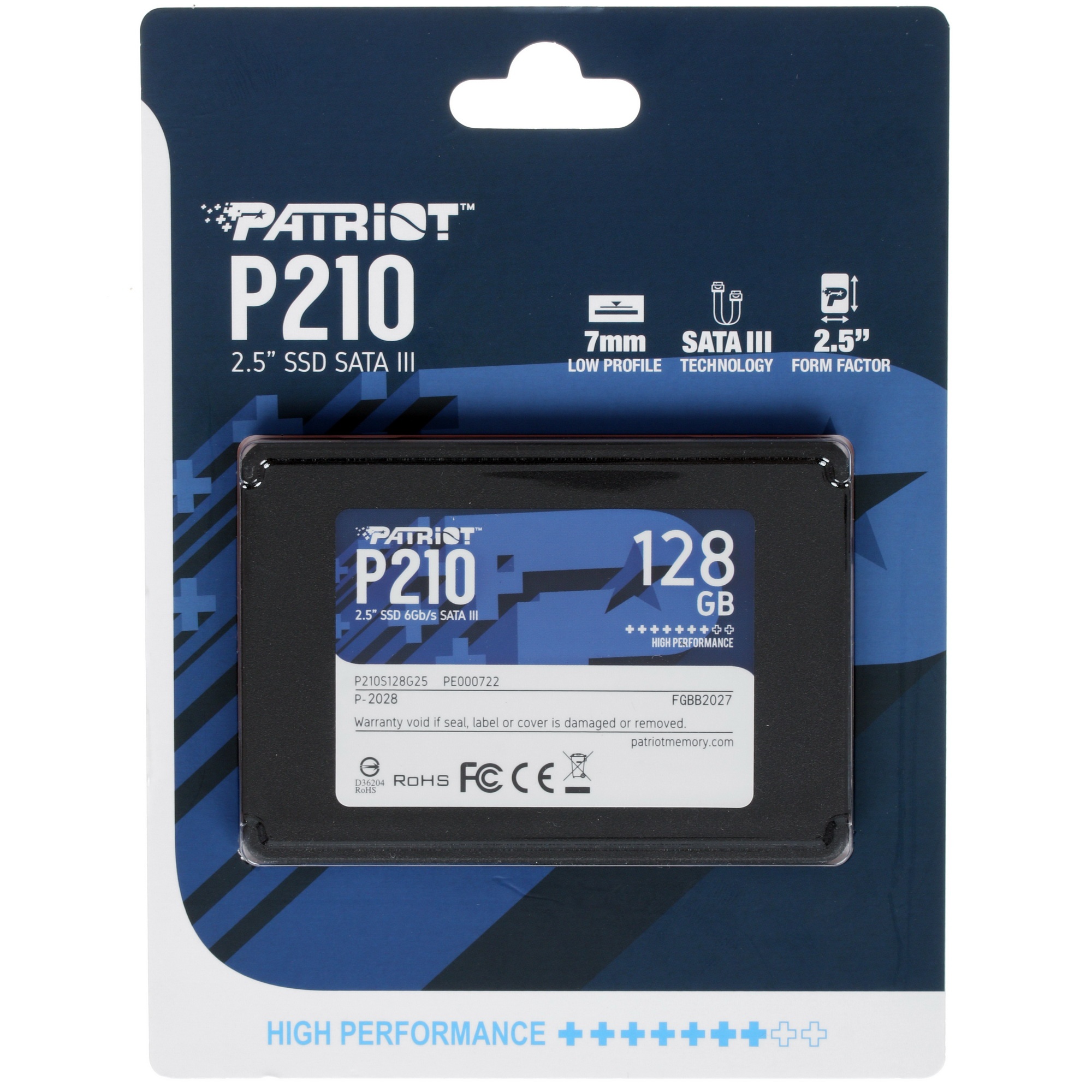 Накопитель SSD Patriot P210, 128GB, SATA III, 2.5", R/W 450/430