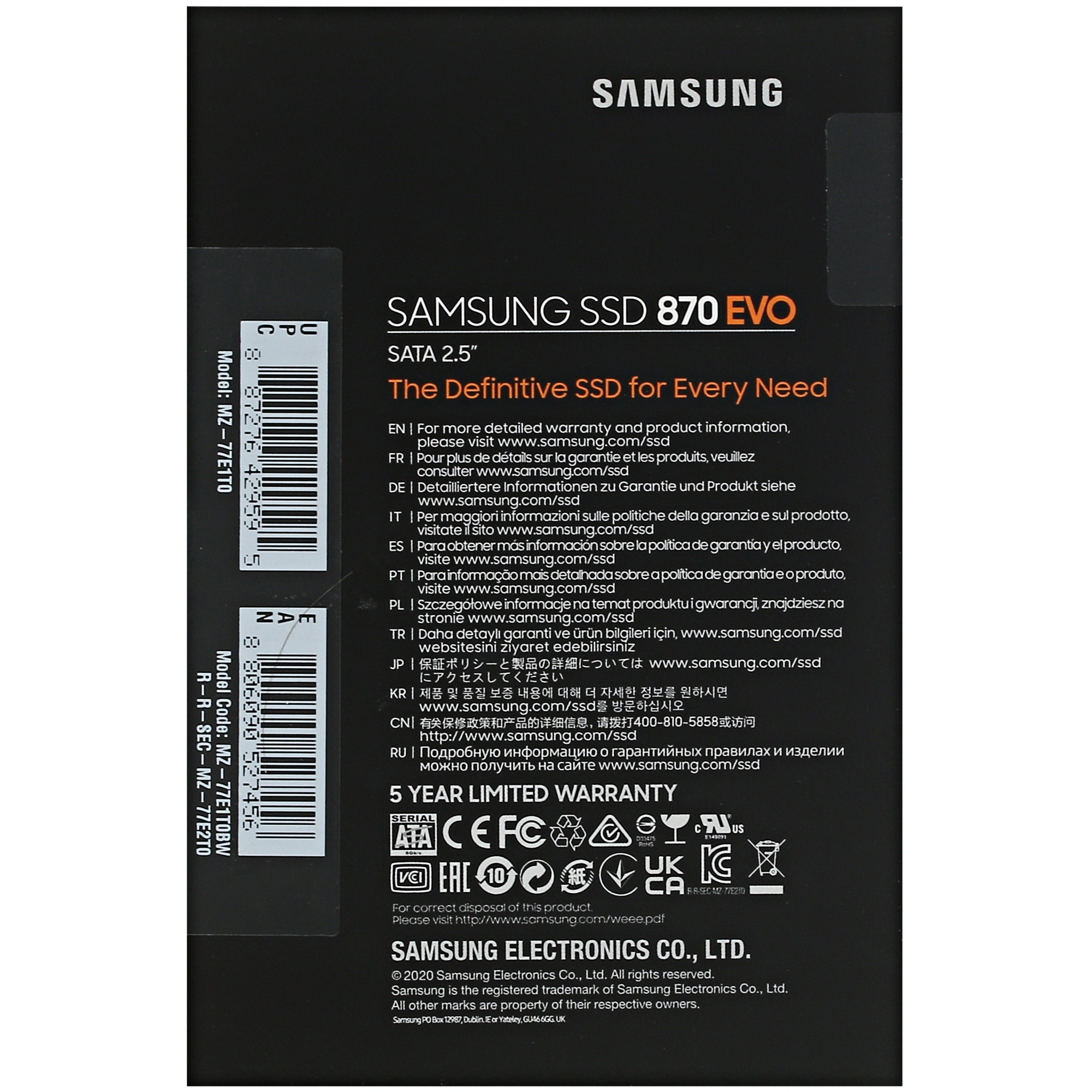 Накопитель SSD Samsung 870 EVO, 1TB, SATA III, 2.5", R/W 560/530