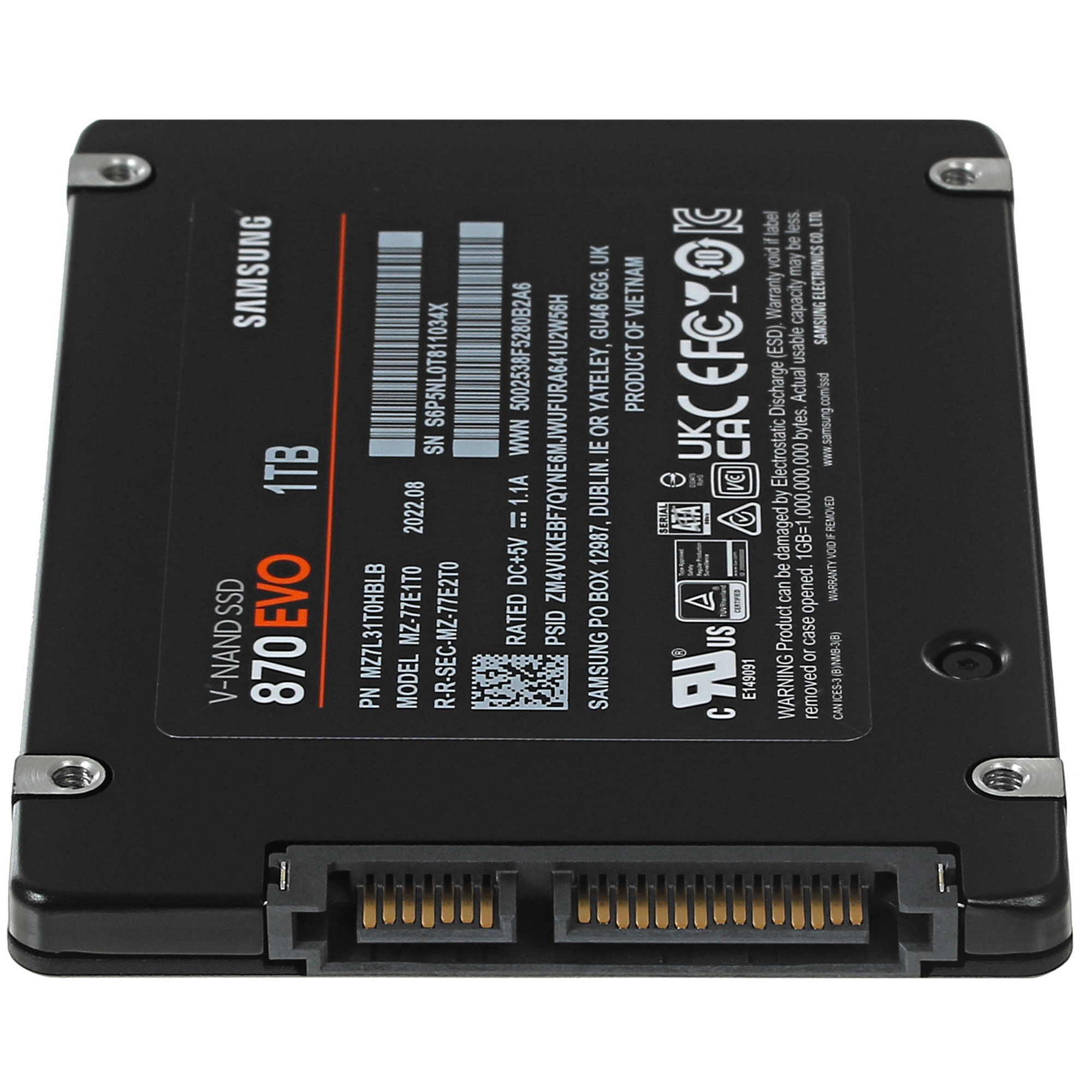 Накопитель SSD Samsung 870 EVO, 1TB, SATA III, 2.5", R/W 560/530
