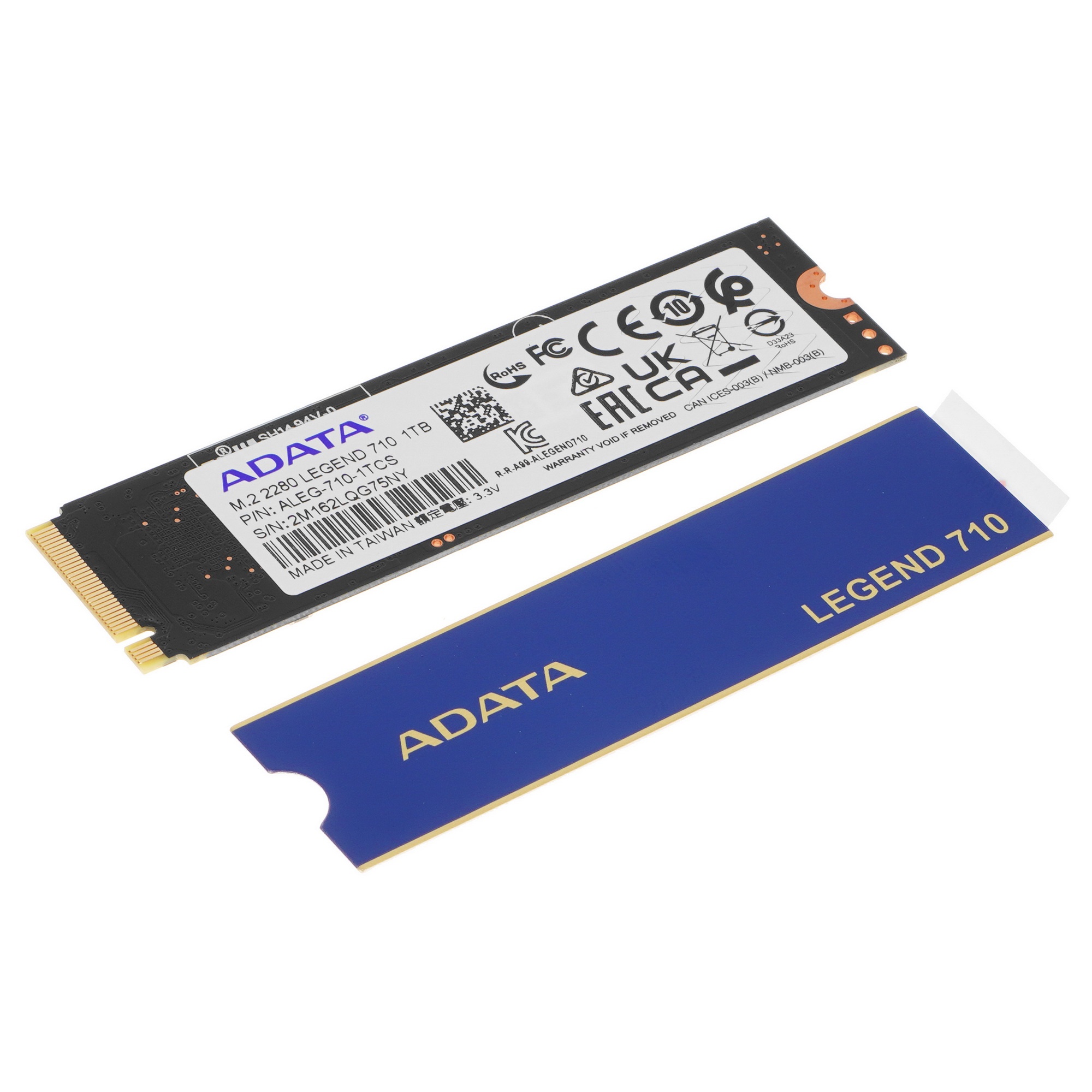 Накопитель SSD ADATA LEGEND 710, 1Tb, PCIe 3.0 x4, M.2 2280, NVMe, R/W 2400/1800, с радиатором