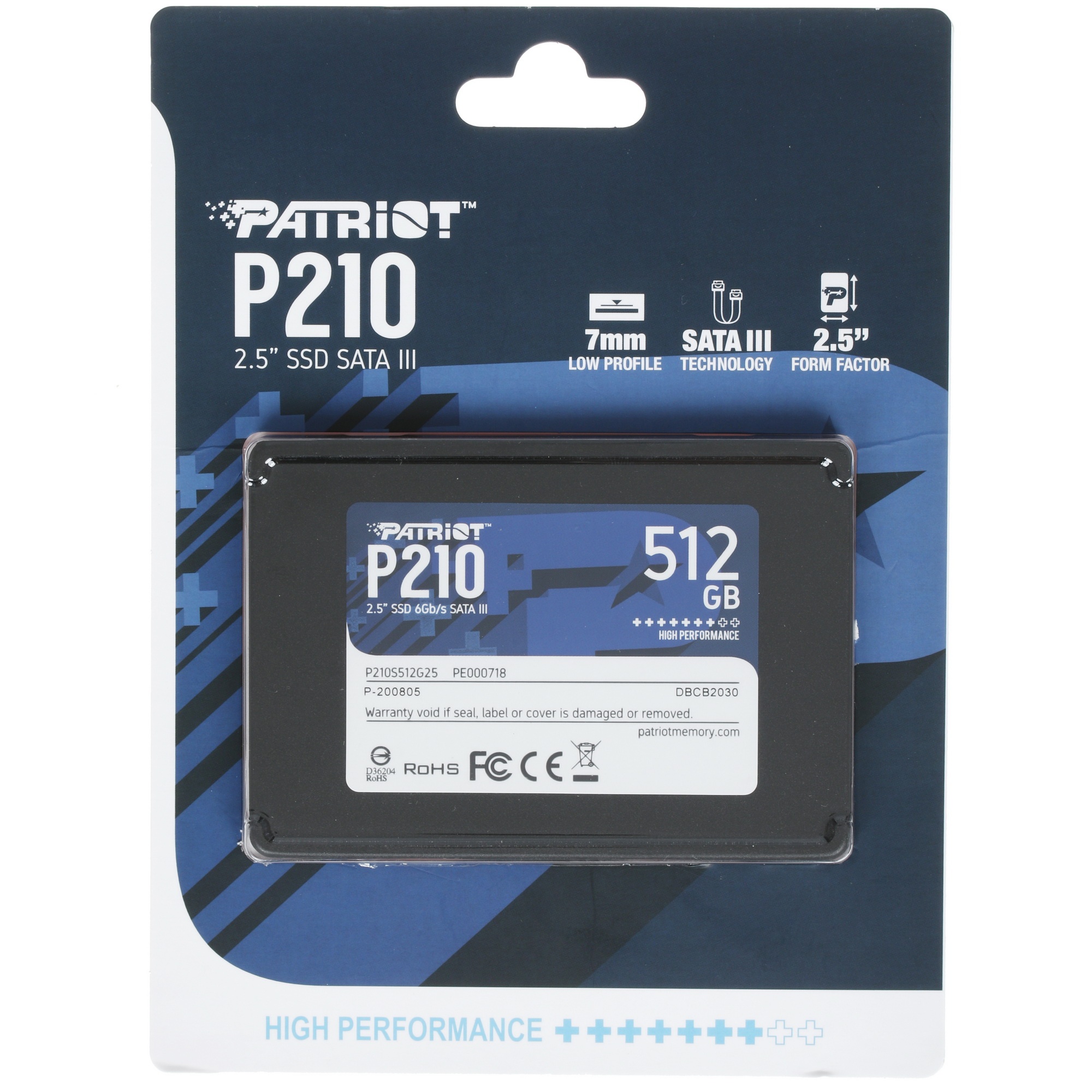 Накопитель SSD Patriot P210, 512GB, SATA III, 2.5", R/W 520/430