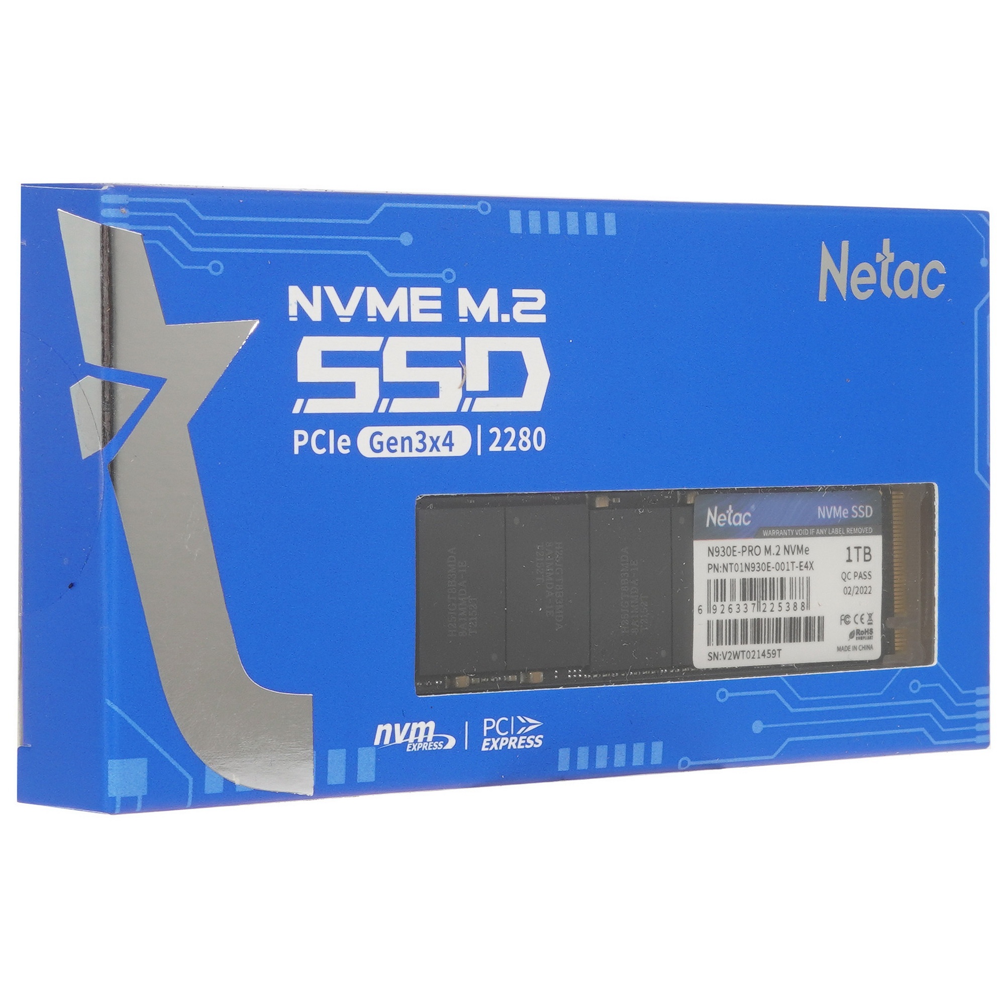 Накопитель SSD Netac N930E Pro, 1TB, PCIe 3.0 x4, M.2 2280, NVMe, R/W 2130/1720