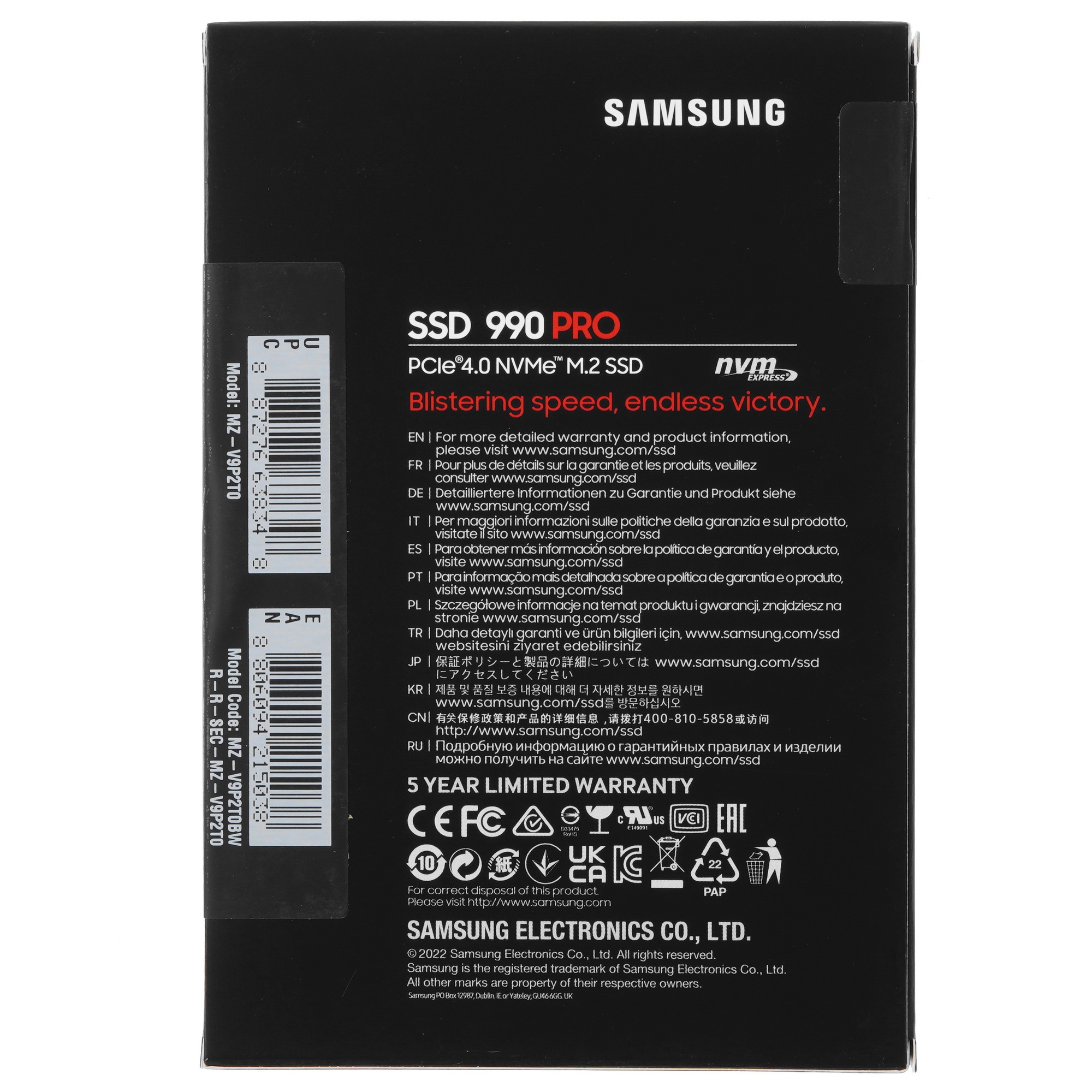 Накопитель SSD Samsung 990 PRO, 2TB, PCIe 4.0 x4, M.2 2280, NVMe, R/W 7450/6900
