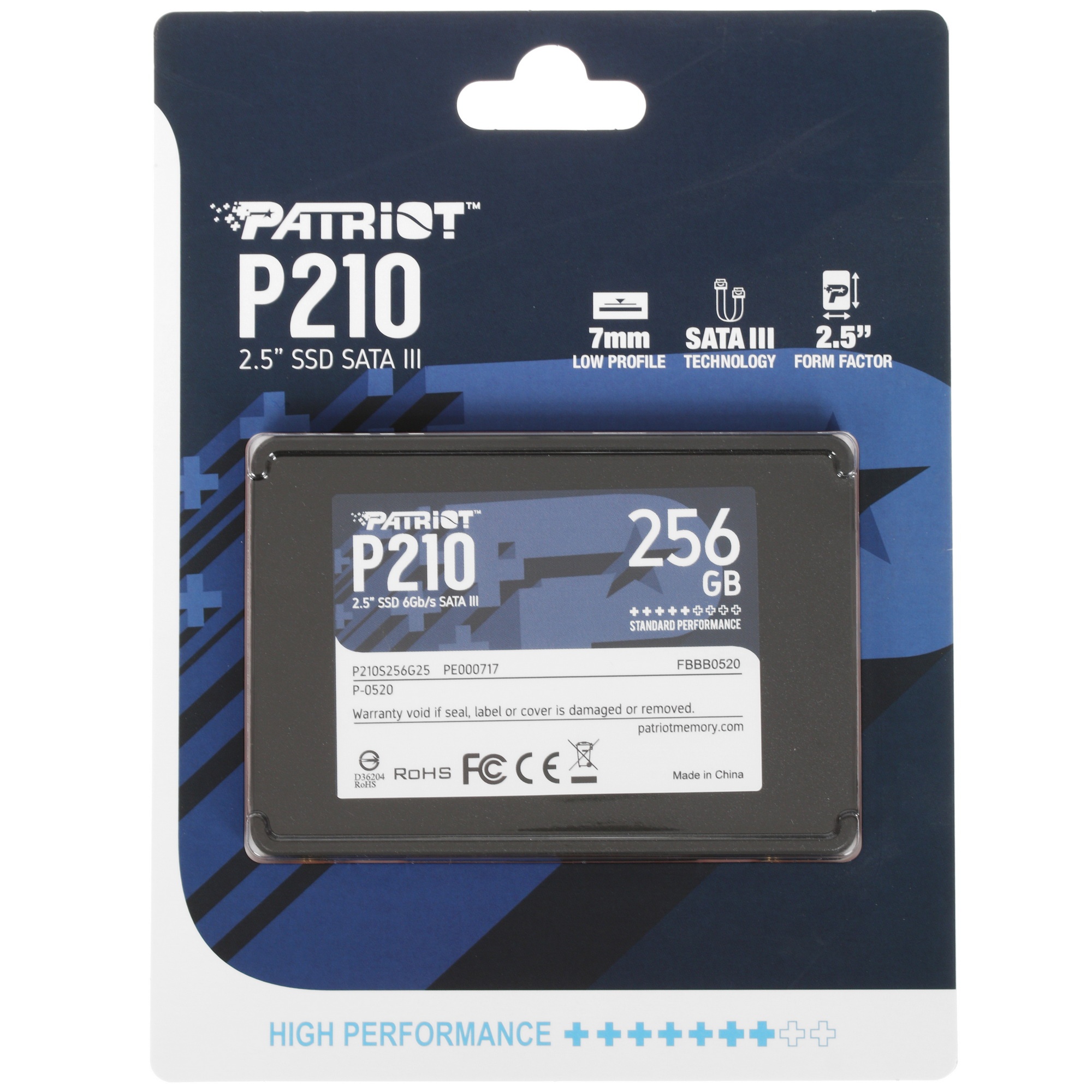 Накопитель SSD Patriot P210, 256GB, SATA III, 2.5", R/W 500/400