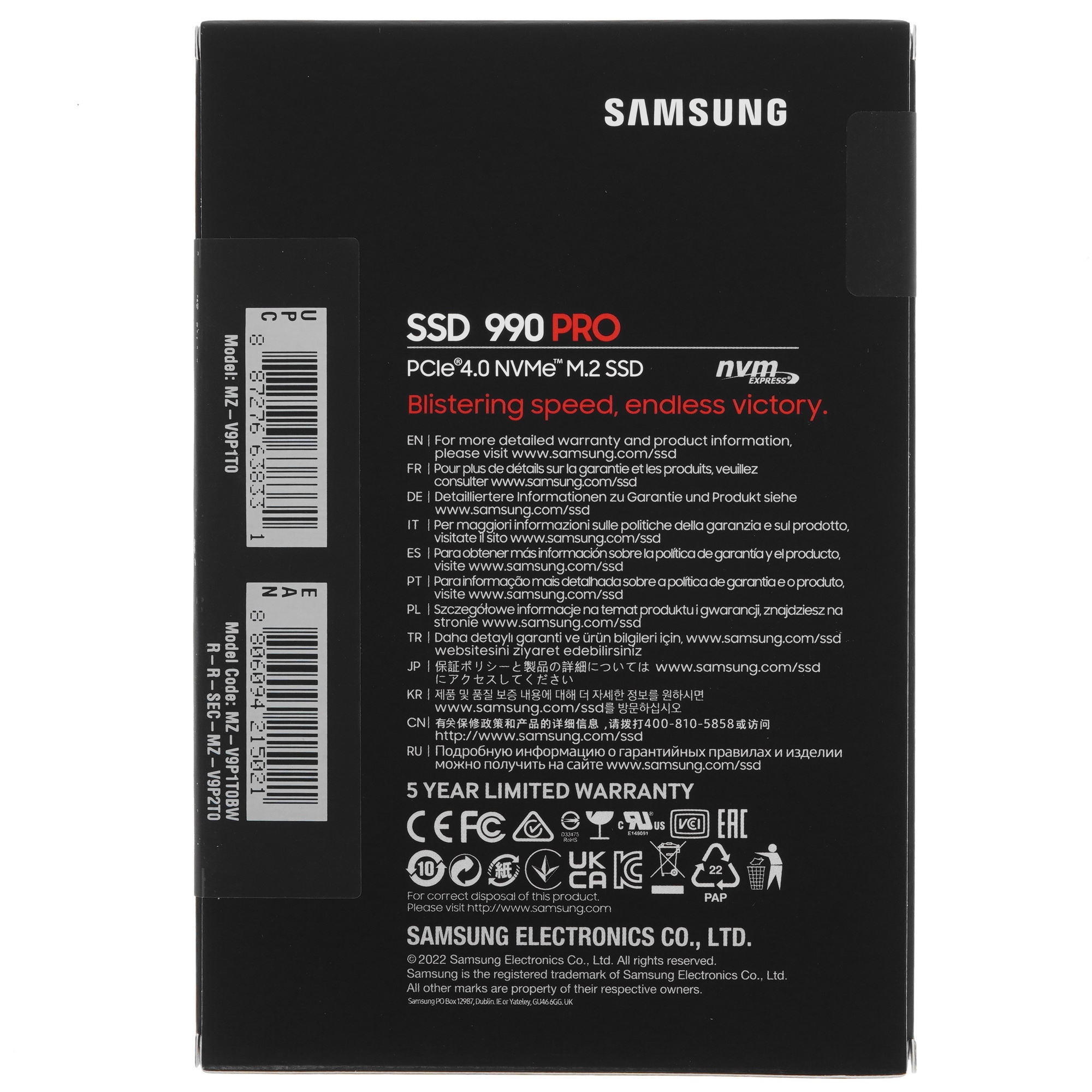 Накопитель SSD Samsung 990 PRO, 1000GB, PCIe 4.0 x4, M.2 2280, NVMe, R/W 7450/6900