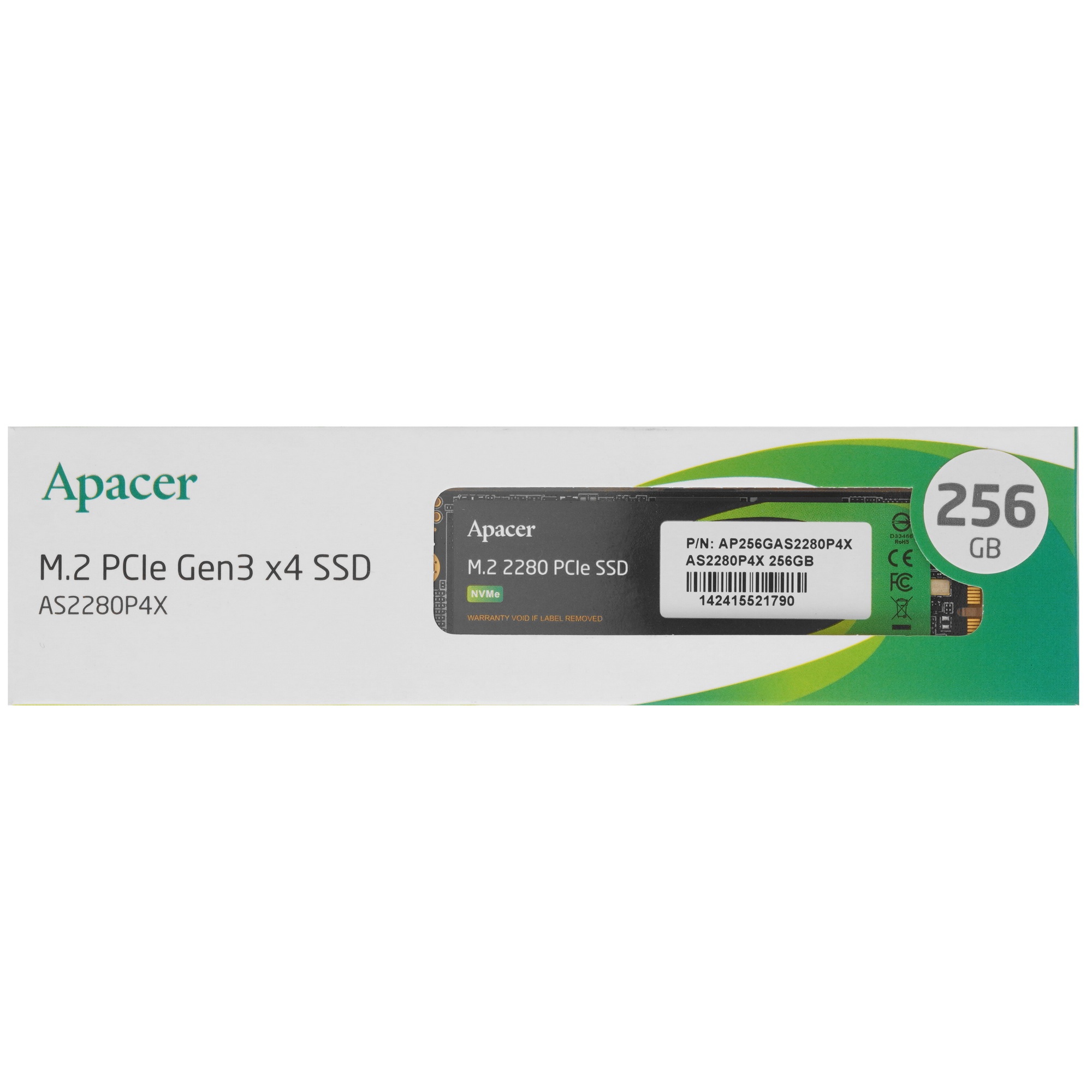 Накопитель SSD Apacer AS2280P4X, 256Gb, M.2 2280, PCIe 3.0 x4, NVMe, R/W 2100/1300