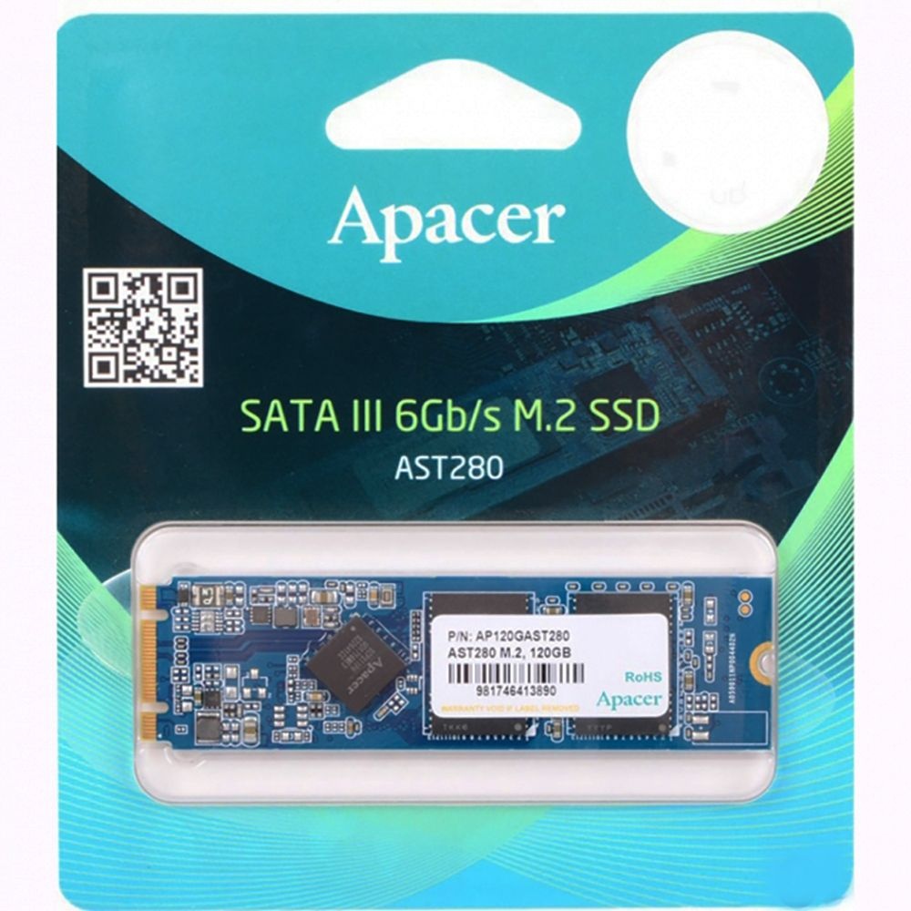 Накопитель SSD Apacer AST280, 120Gb, M.2 2280, SATA III, SATA, R/W 560/540