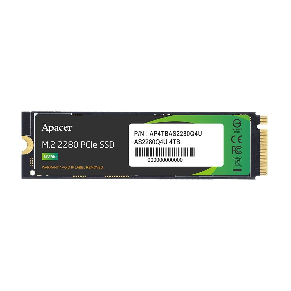 Накопитель SSD Apacer AS2280Q4U, 4TB, PCIe Gen4x4, M.2 2280, NVMe, R/W 7400/6800, с радиатором