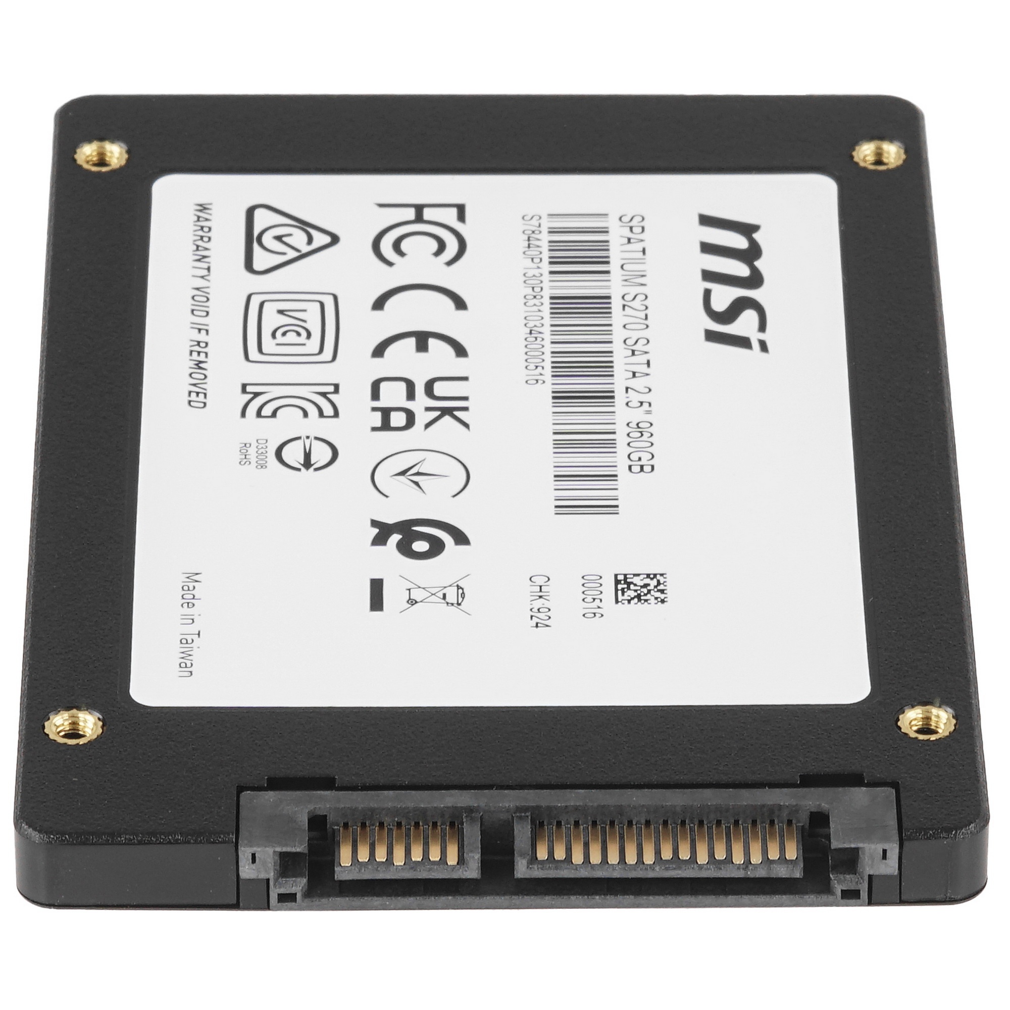 Накопитель SSD MSI SPATIUM S270, 960GB, 2.5", SATA III, R/W 500/450