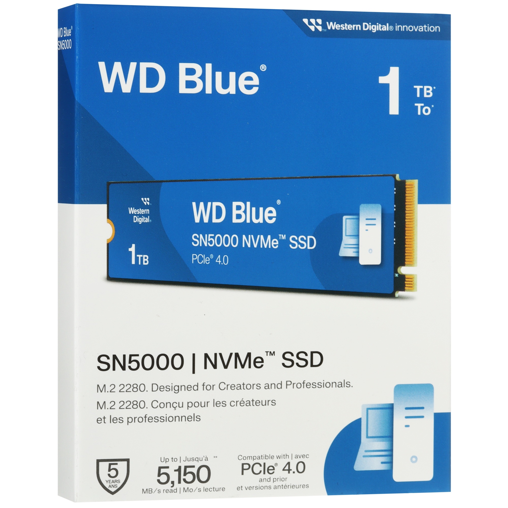 Накопитель SSD Western Digital WD Blue SN5000, 1Tb, PCIe 4.0 x4, M.2 2280, NVMe, R/W 5150/4900