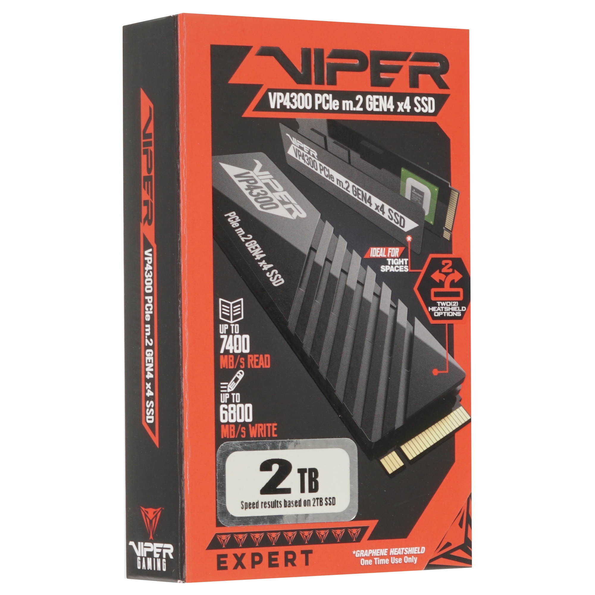 Накопитель SSD Patriot Viper VP4300, 2Tb, PCIe 4.0 x4, M.2 2280, NVMe, R/W 7400/6800, с радиатором