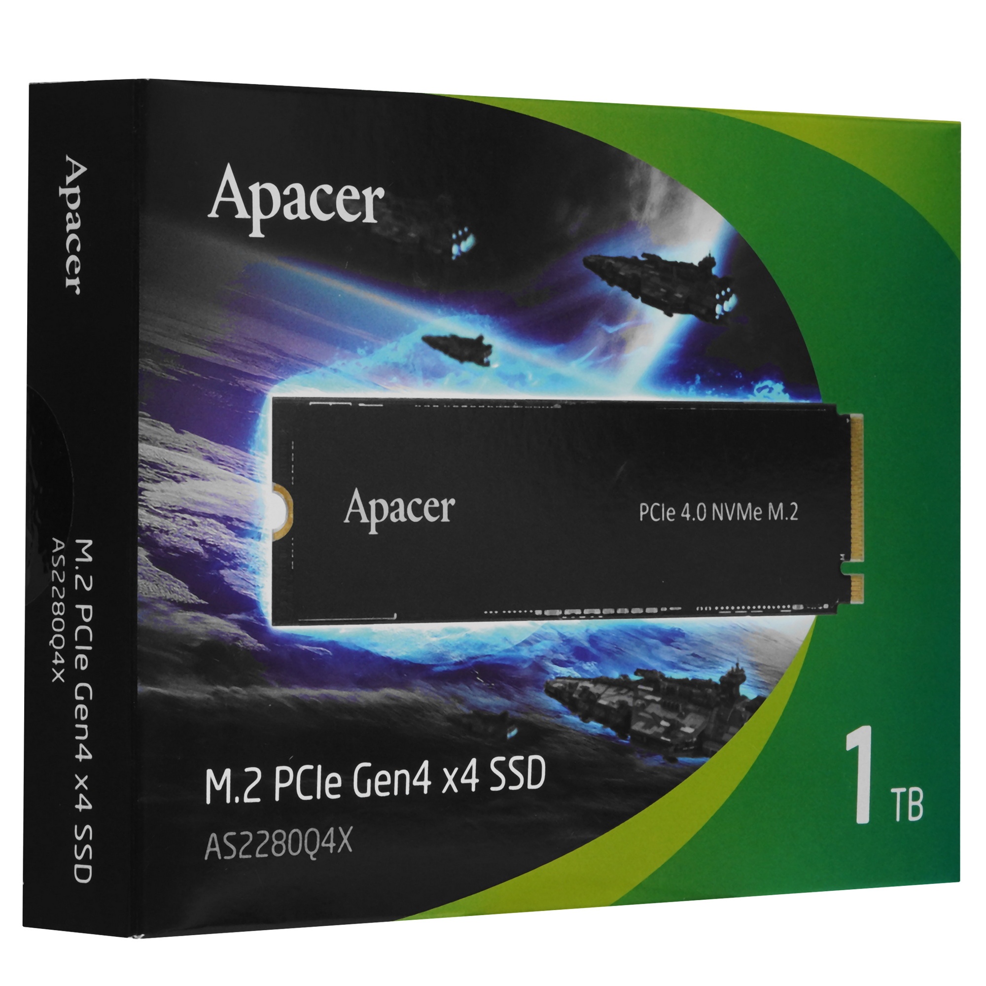 Накопитель SSD Apacer AS2280Q4X, 1Тб, M.2 2280, PCIe 4.0 x4, NVMe 1.4, R/W 5000/4400, с радиатором