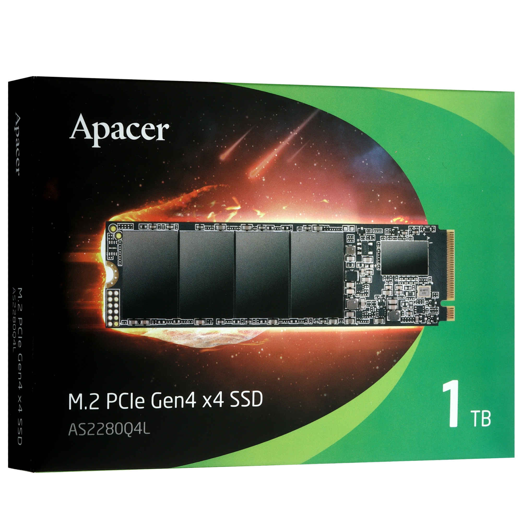 Накопитель NVMe Apacer AS2280Q4L 1000 Гб, M.2 2280, PCIe 4.0 x4, R/W 3600/3000 Мбайт/сек