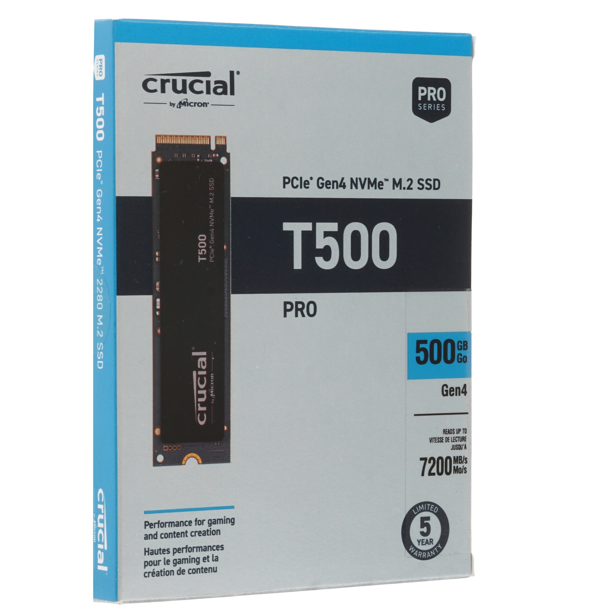 Накопитель SSD Crucial T500, 500Gb, M.2 2280, PCIe 4.0 x4, NVMe, R/W 7200/5700