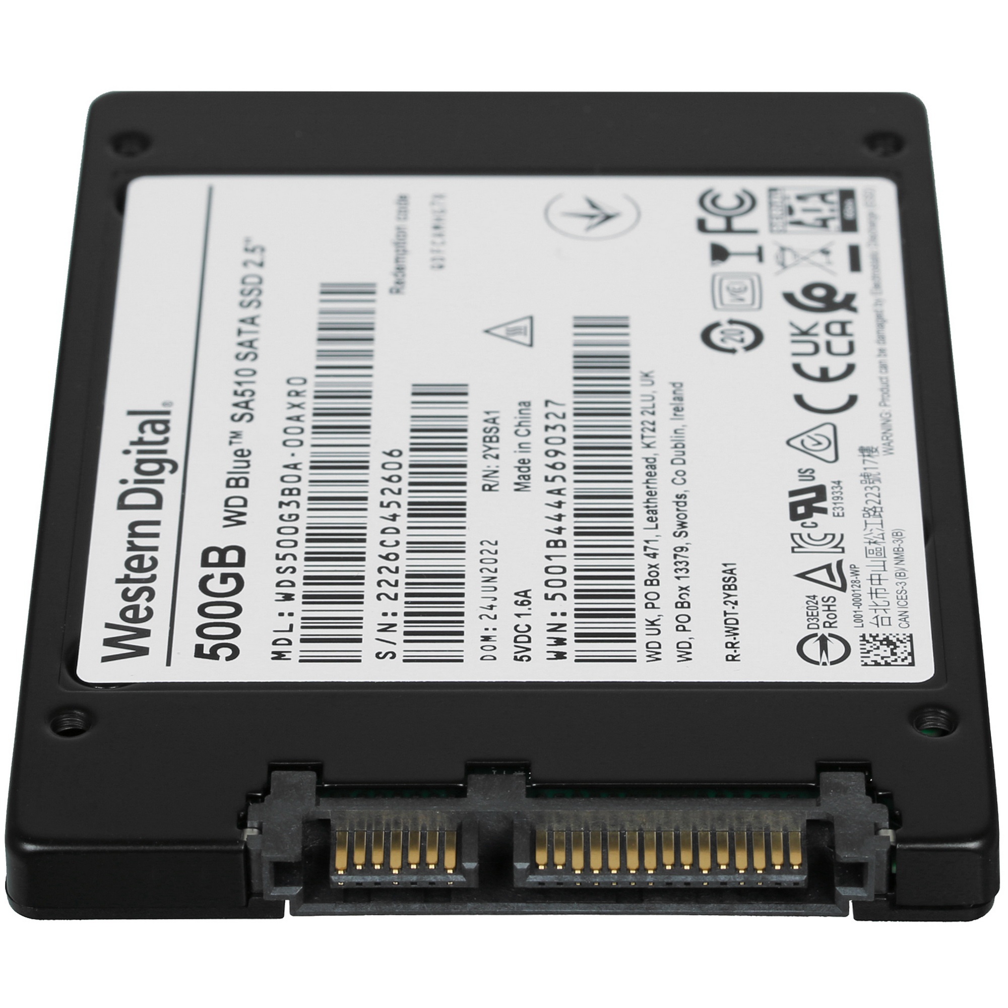 Накопитель SSD WD Blue SA510 WDS500G3B0A, 500GB, SATA III, 2.5", R/W 560/510