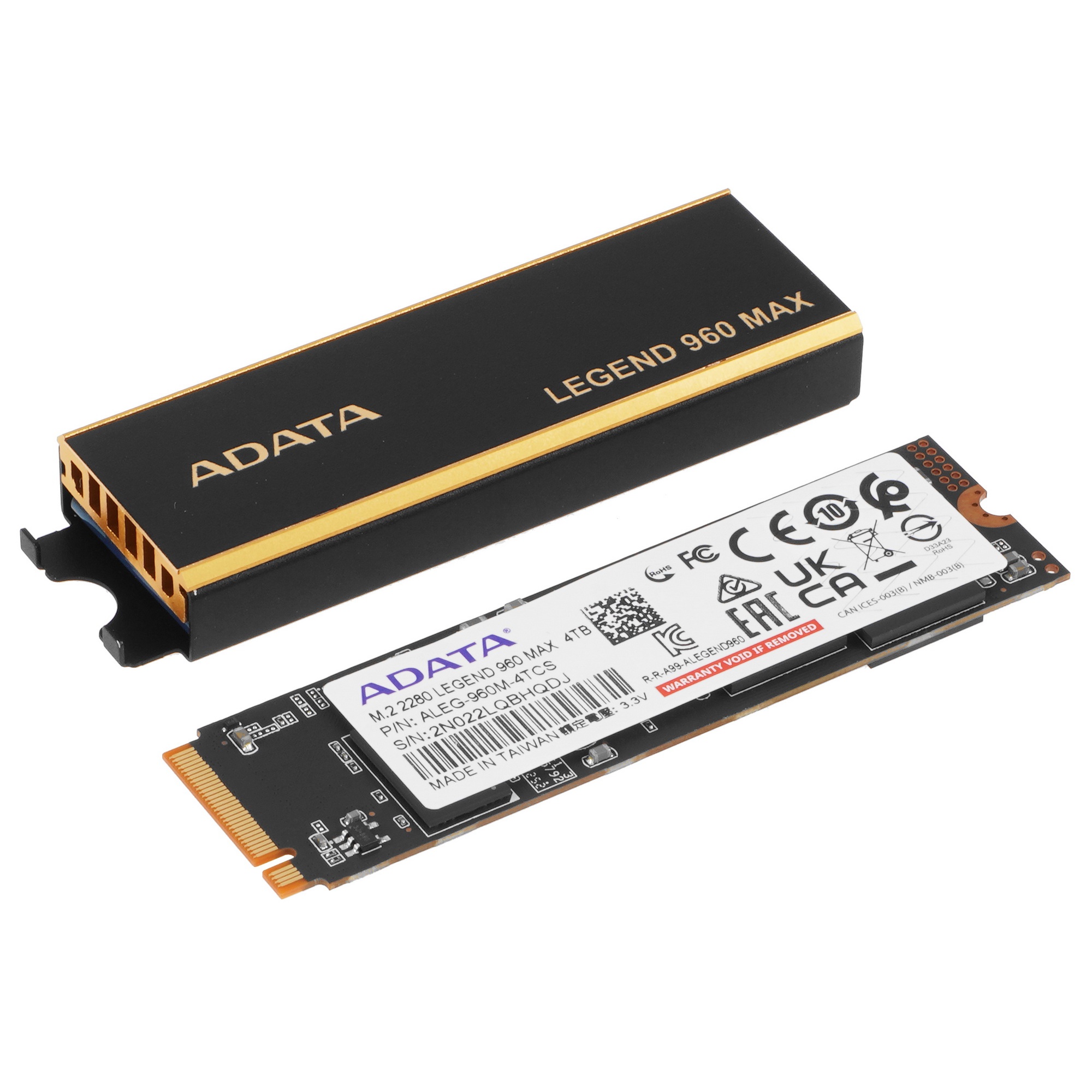 Накопитель SSD ADATA LEGEND 960 MAX, 4Tb, M.2 2280, PCIe 4.0 x4, NVMe, R/W 7400/6800, с радиатором
