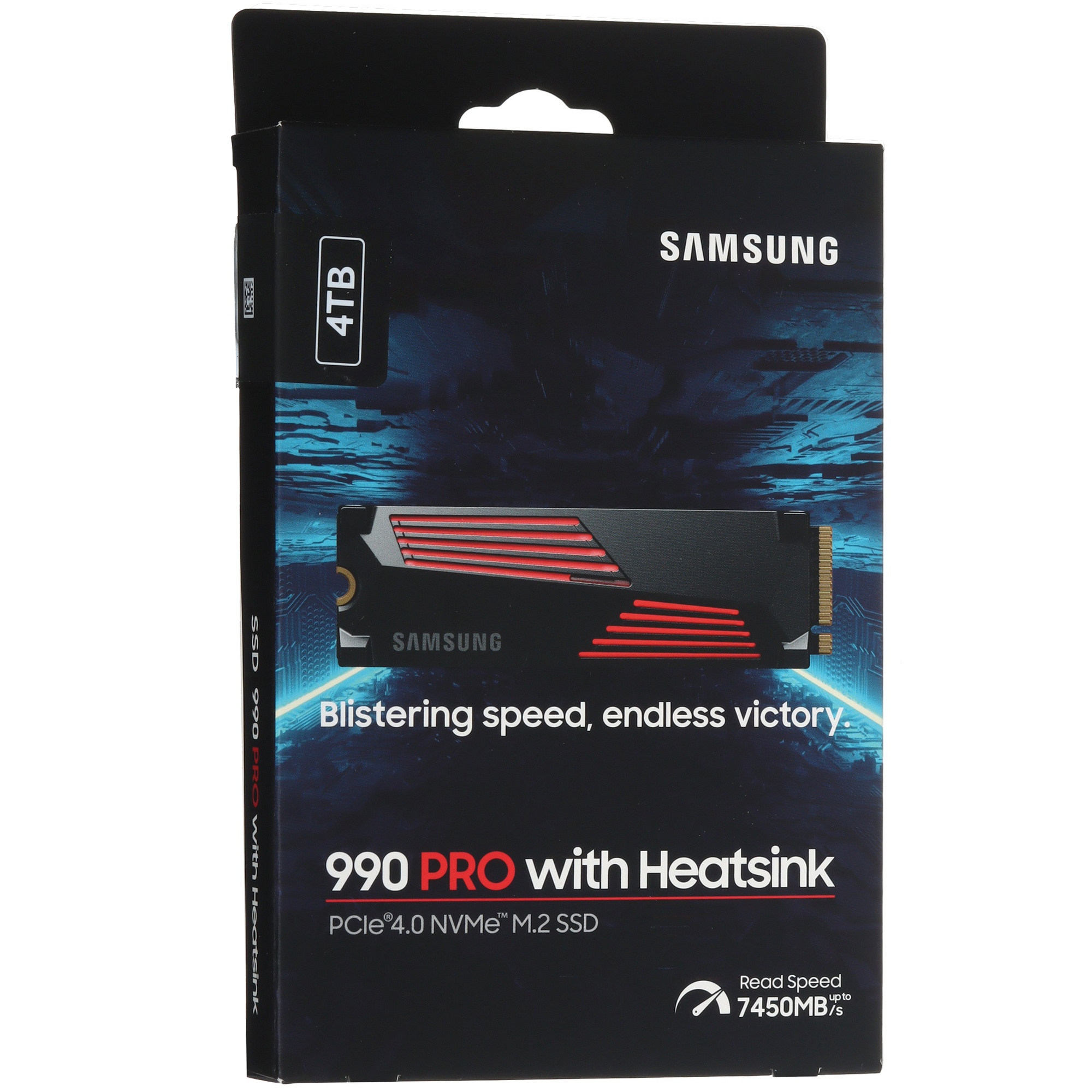 Накопитель SSD Samsung 990 Pro MZ-V9P4T0CW, 4Tb, PCIe 4.0 x4, M.2 2280, NVMe, R/W 7450/6900, с радиа