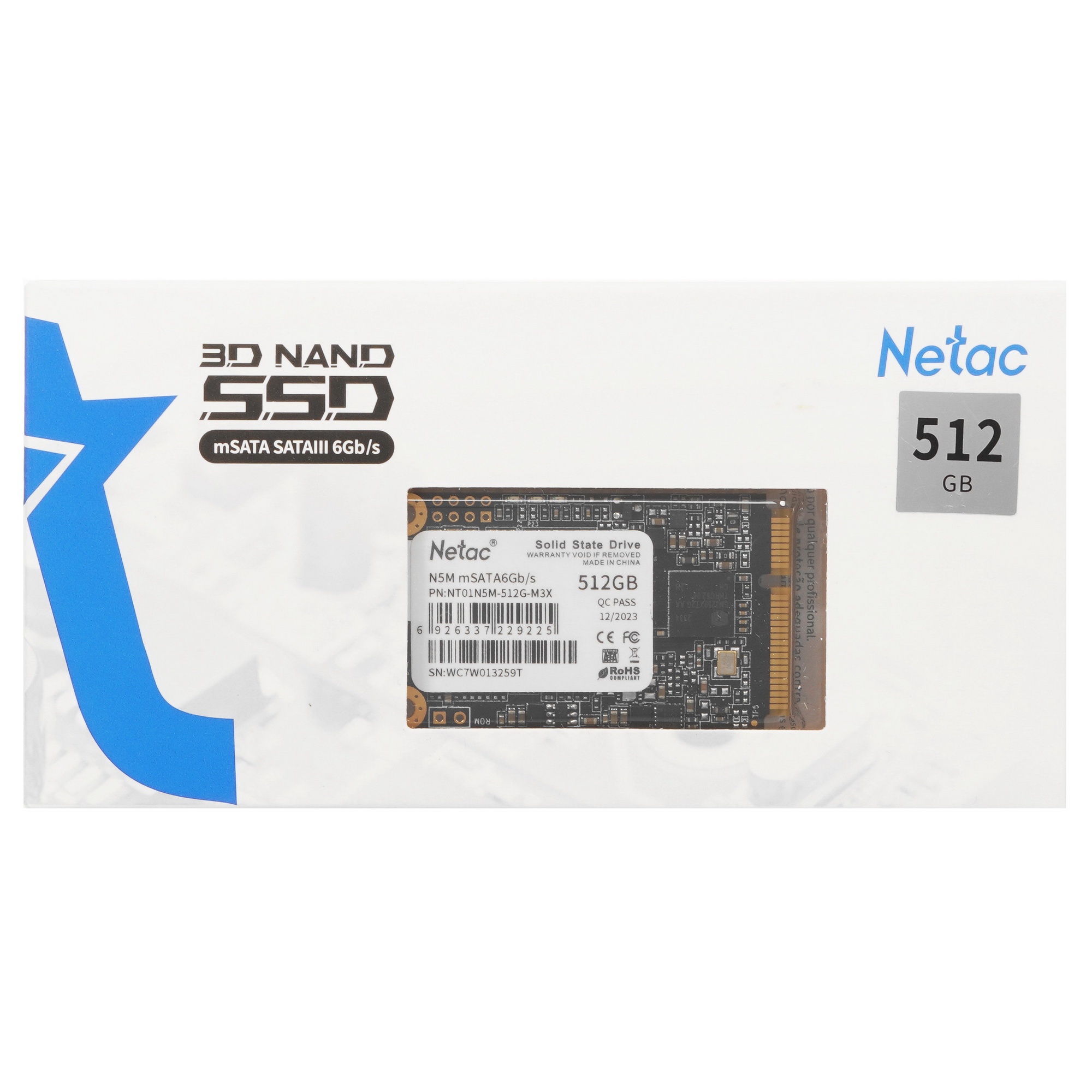 Накопитель SSD Netac N5M, 512GB, mSATA, R/W 540/490