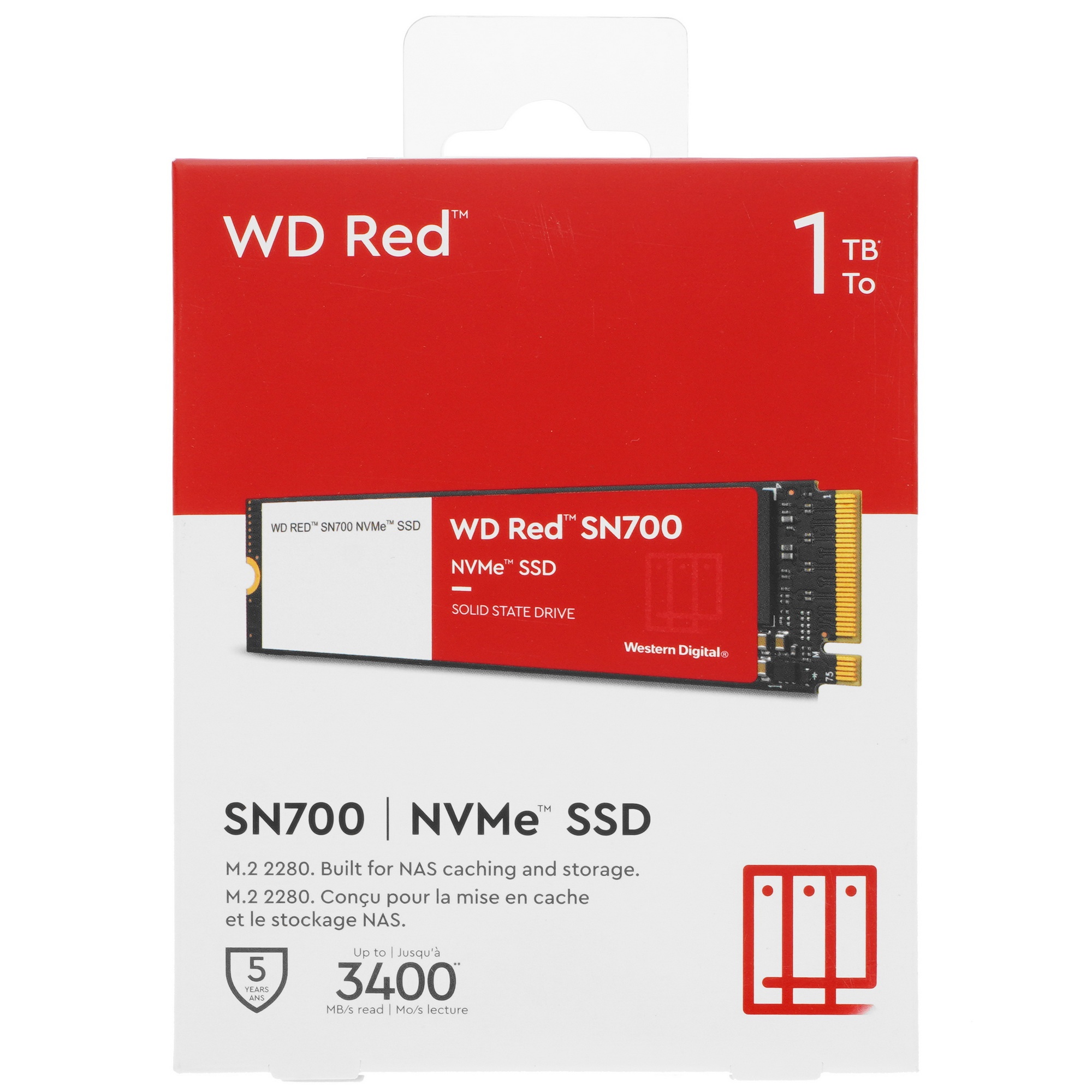 Накопитель SSD WD Red SN700, 1TB, PCIe 3.0 x4, M.2 2280, NVMe, R/W 3430/3000