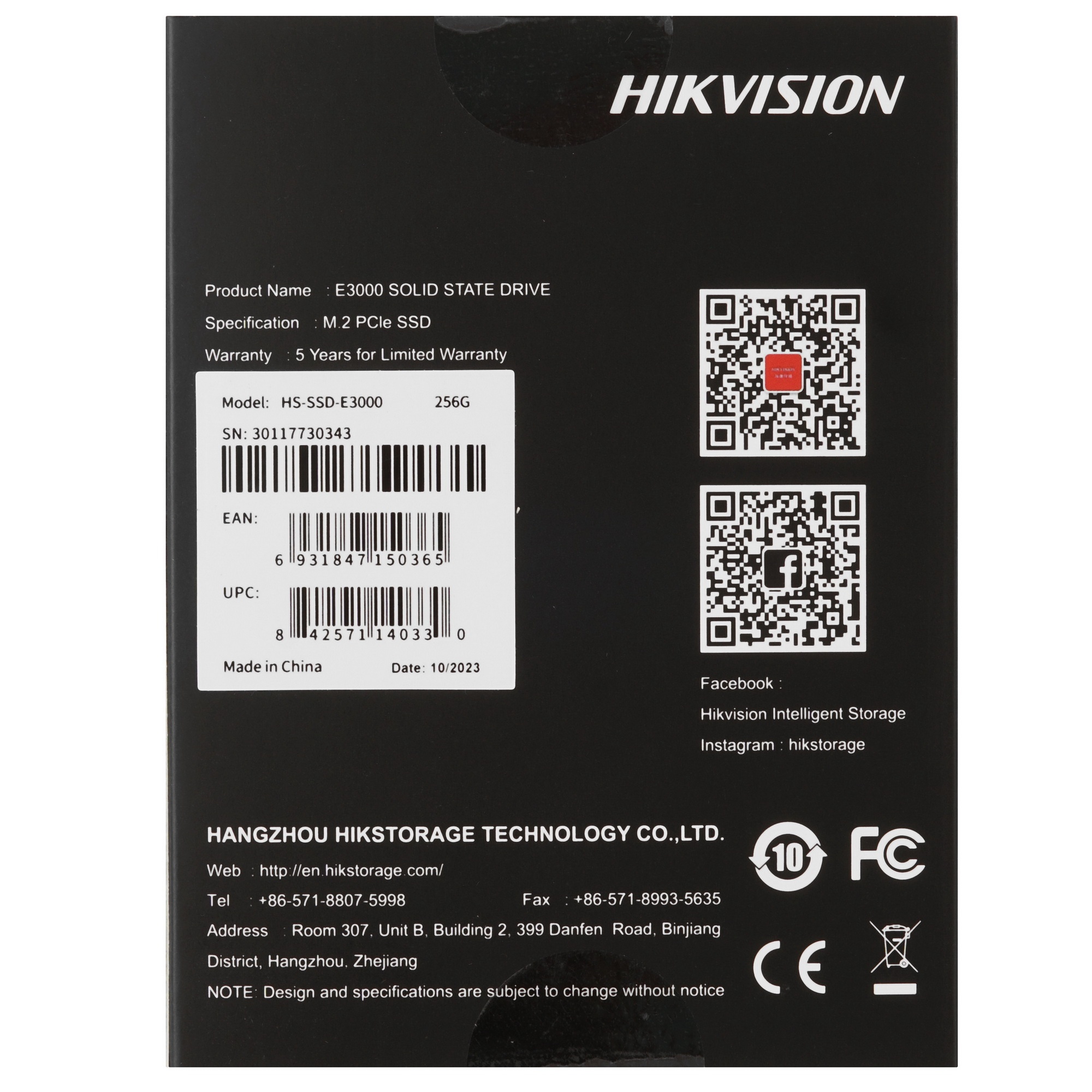 Накопитель SSD Hikvision E3000, 256Gb, PCIe 3.0 x4, M.2 2280, NVMe, R/W 3230/1240