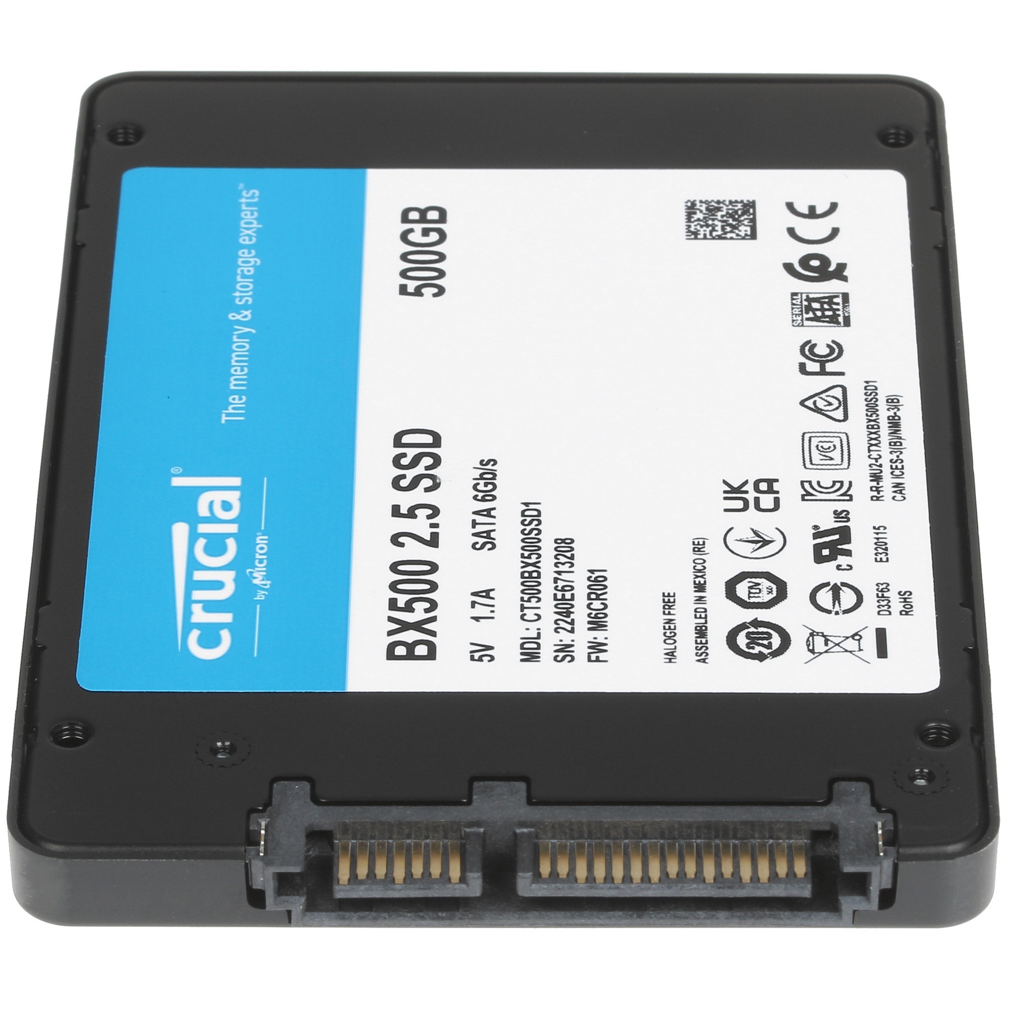 Накопитель SSD Crucial BX500, 500Gb, 2.5", SATA III, R/W 550/500