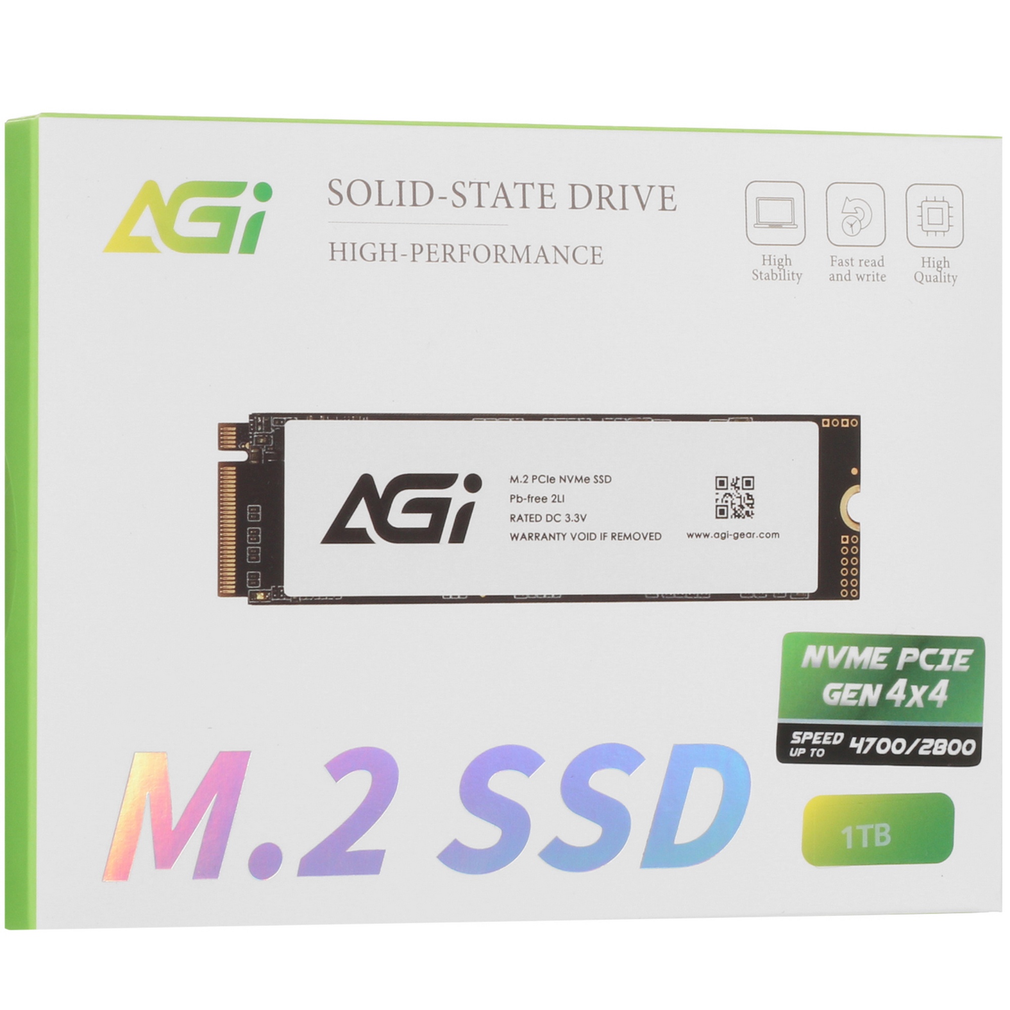 Накопитель SSD AGI AGI1T0G43AI818, 1Tb, PCIe 4.0 x4, M.2 2280, NVMe, R/W 4700/2800