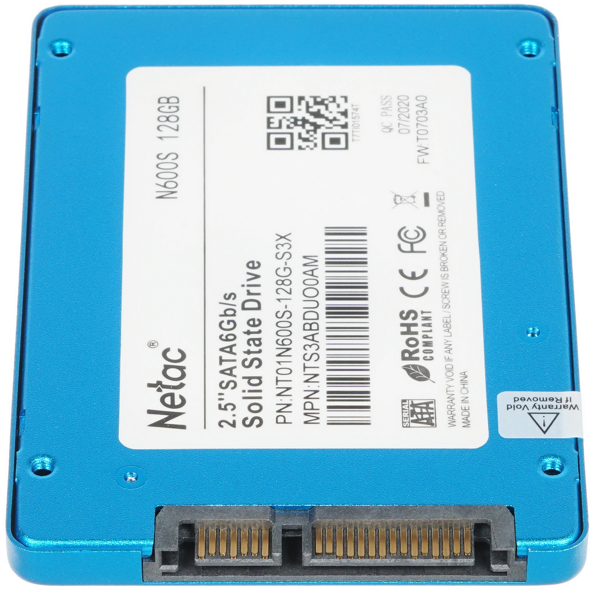Накопитель SSD Netac N600S, 128GB, SATA III, 2.5", R/W 510/440