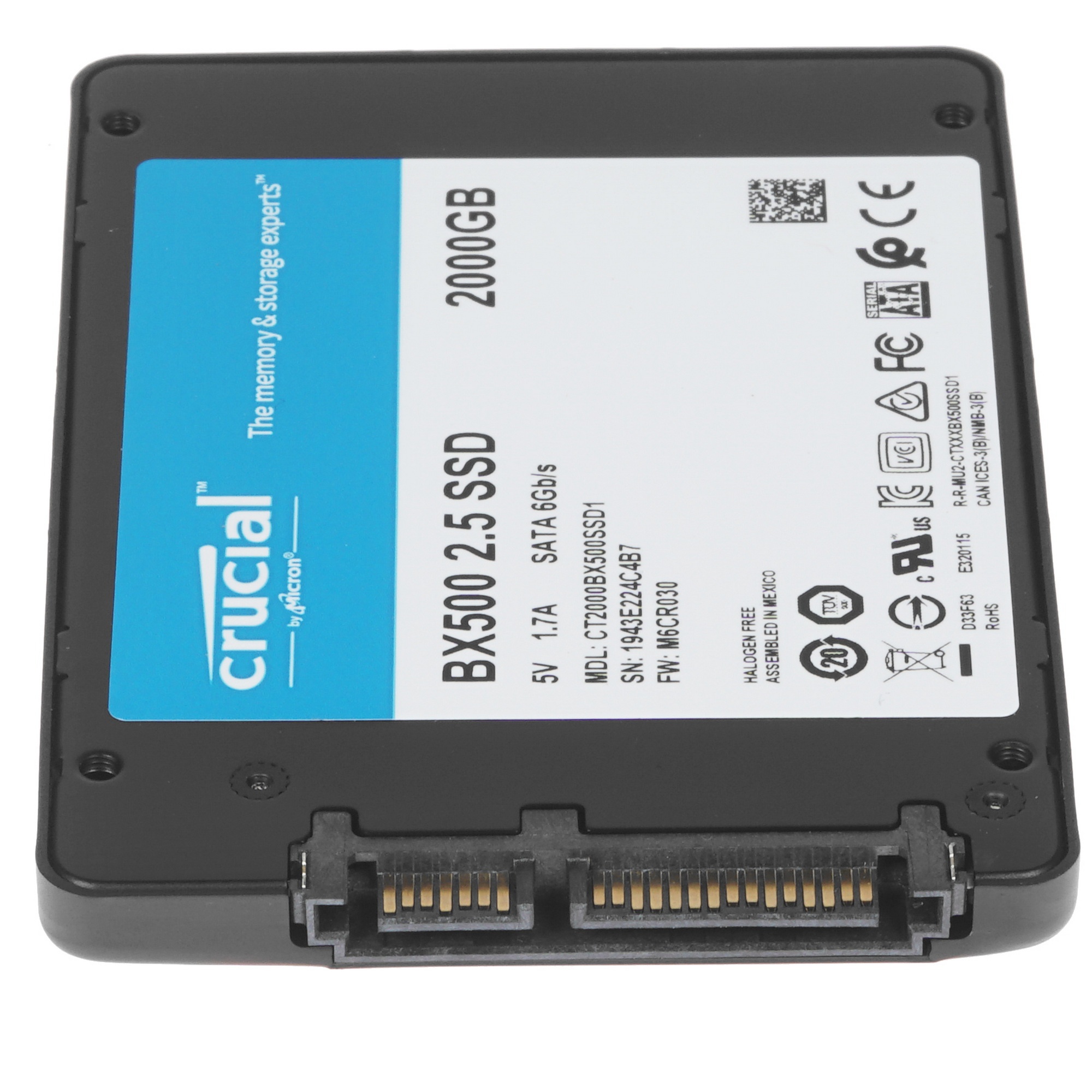 Накопитель SSD Crucial BX500, 2Tb, SATA III, 2.5", R/W 540/500