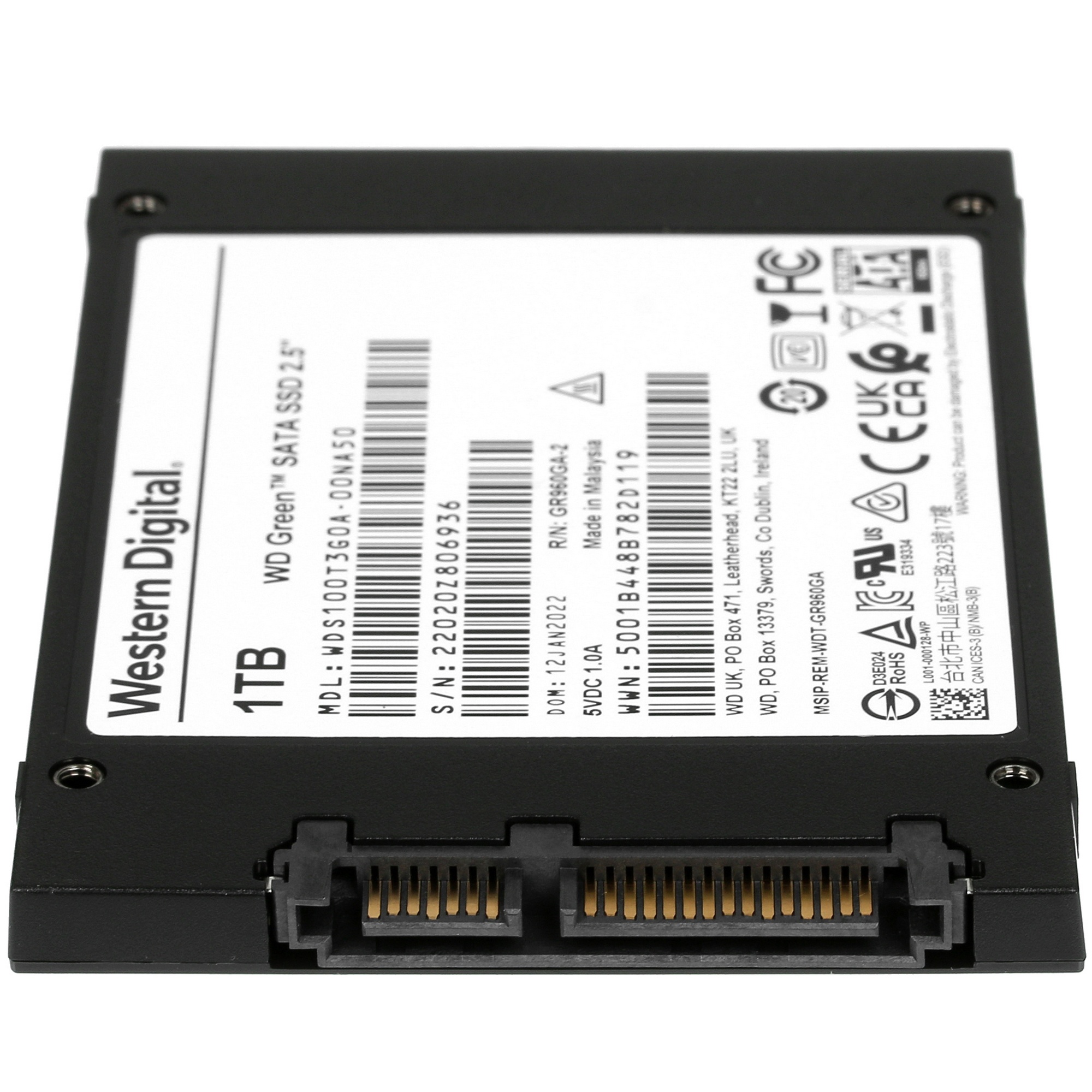 Накопитель SSD WD Green WDS100T3G0A, 1000GB, SATA III, 2.5", R/W 545/385
