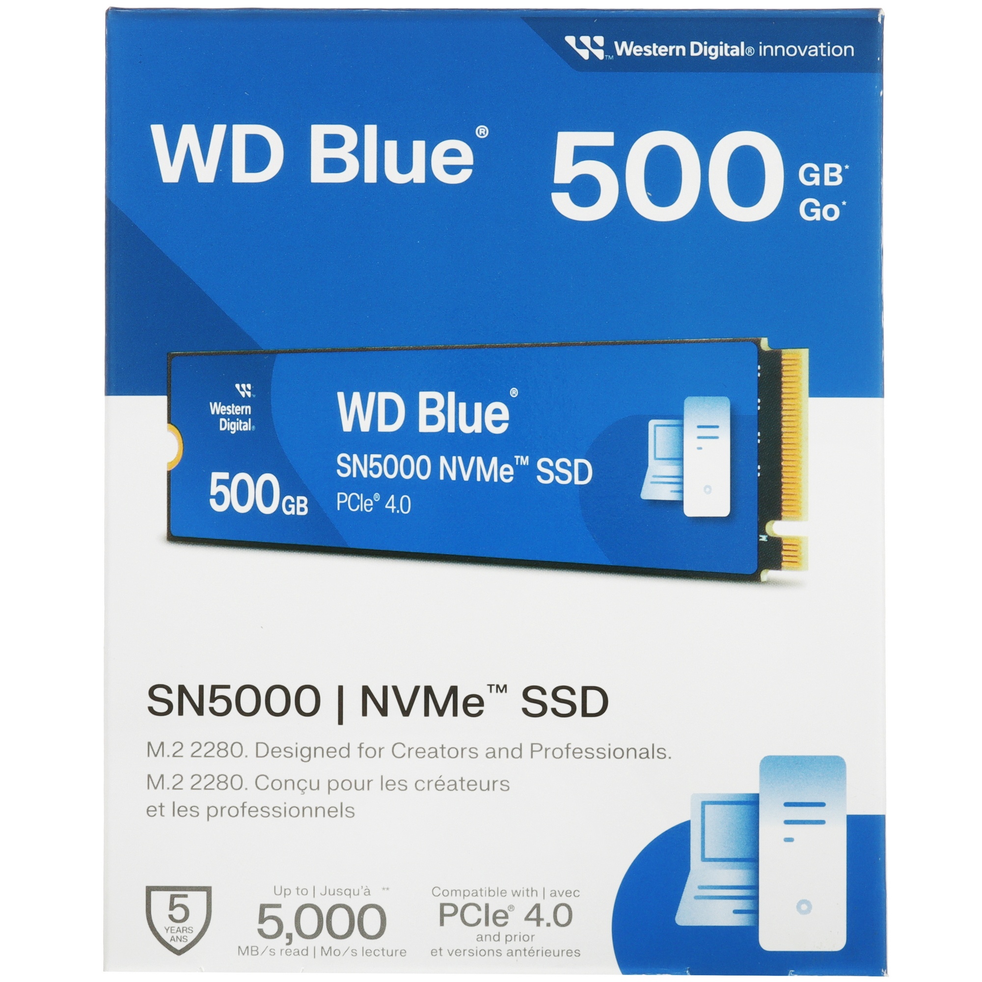 Накопитель SSD WD Blue SN5000, 500Gb, PCIe 4.0 x4, M.2 2280, NVMe, R/W 5000/4000