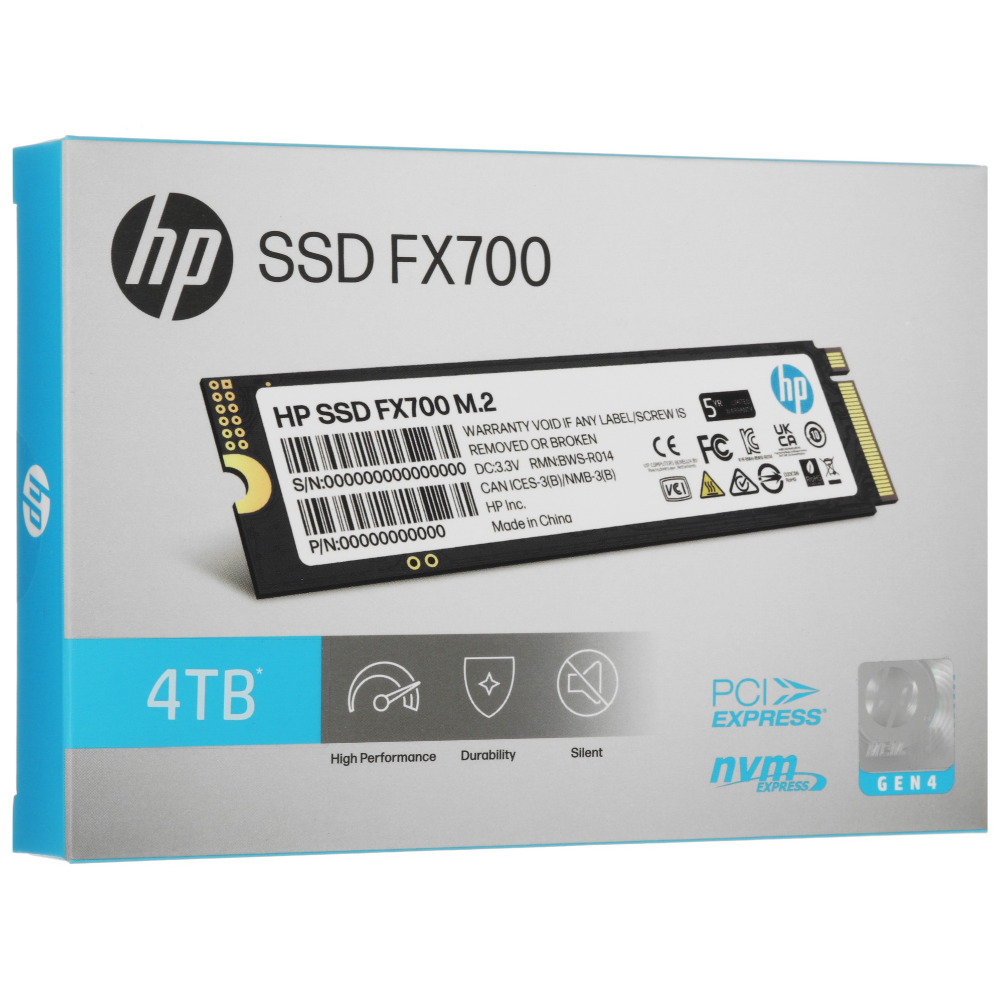 Накопитель SSD HP FX700, 4000Gb, M.2 2280, PCIe 4.0 x4, NVMe, R/W 7200/6200