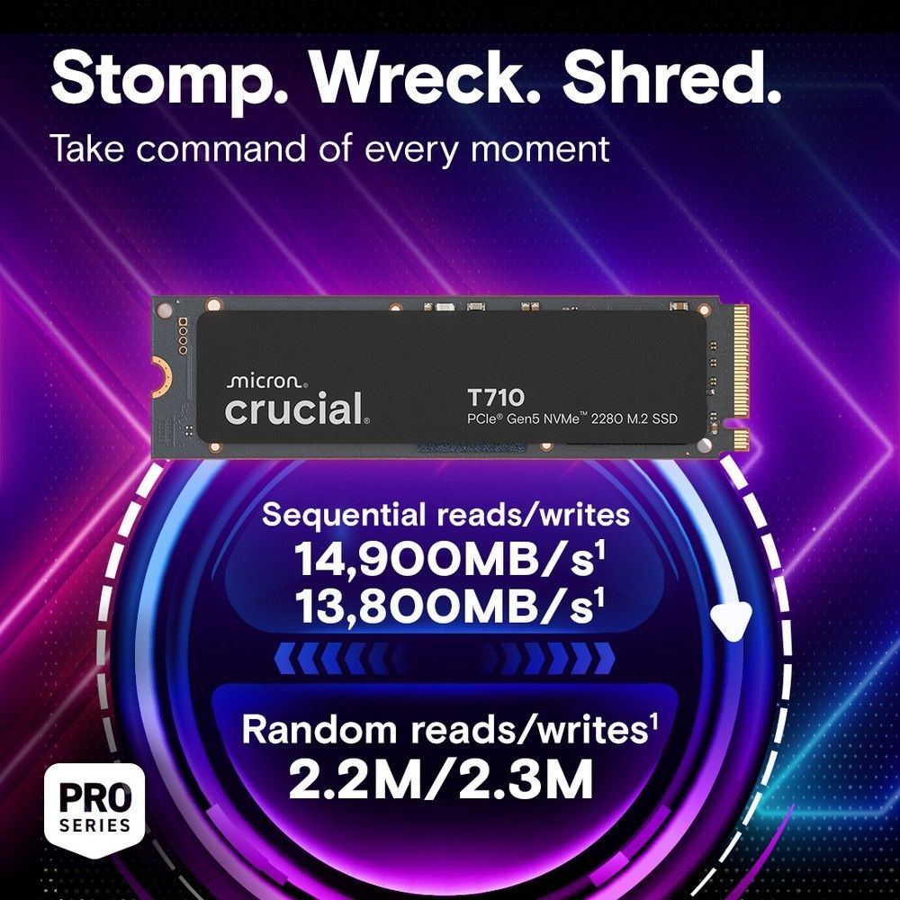 Твердотельный накопитель SSD Crucial T710 2TB PCIe Gen5 NVMe® 2280 M.2 SSD CT2000T710SSD8